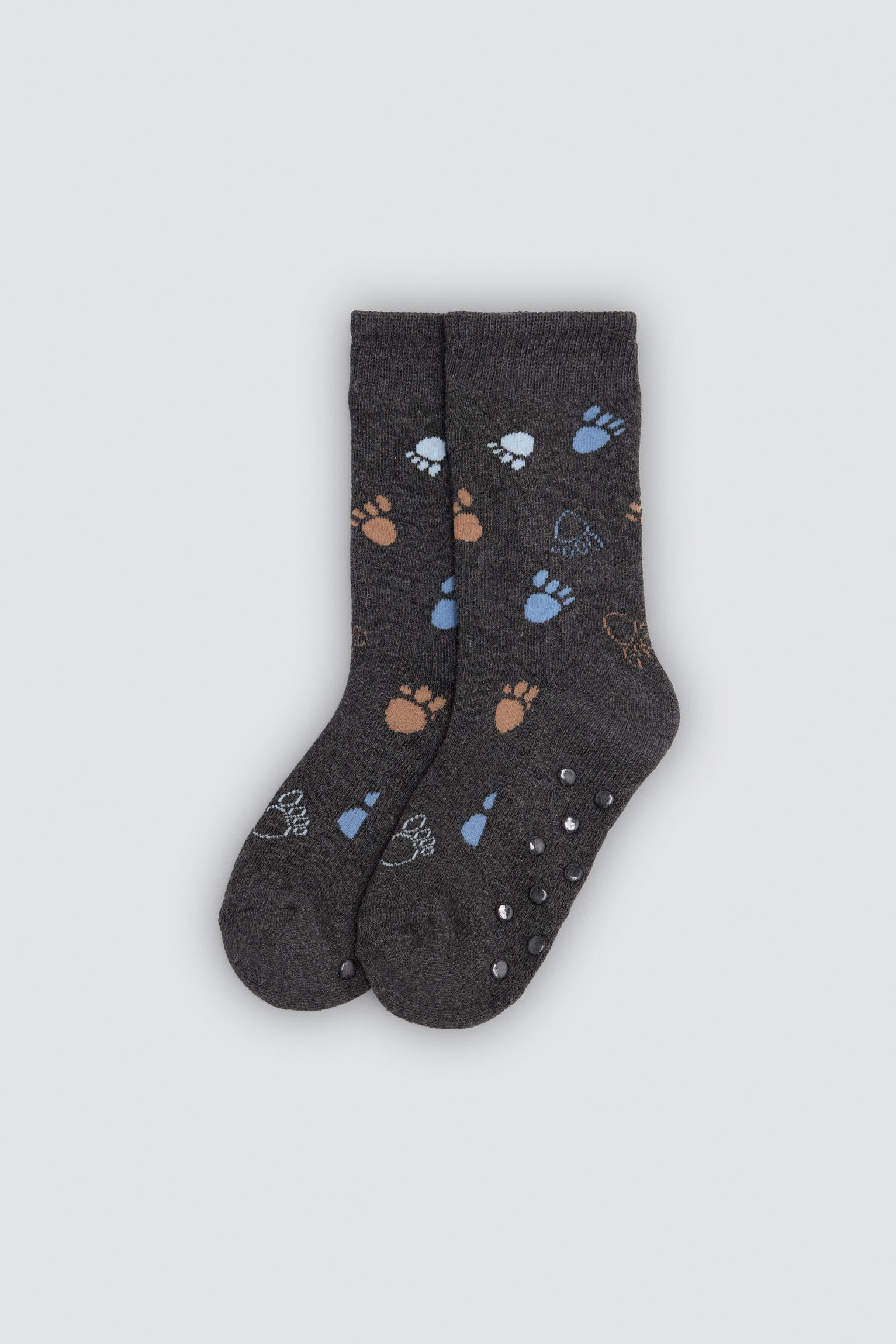 Pack of 3 boys' thermal non-slip socks with dinosaur and footprint prints