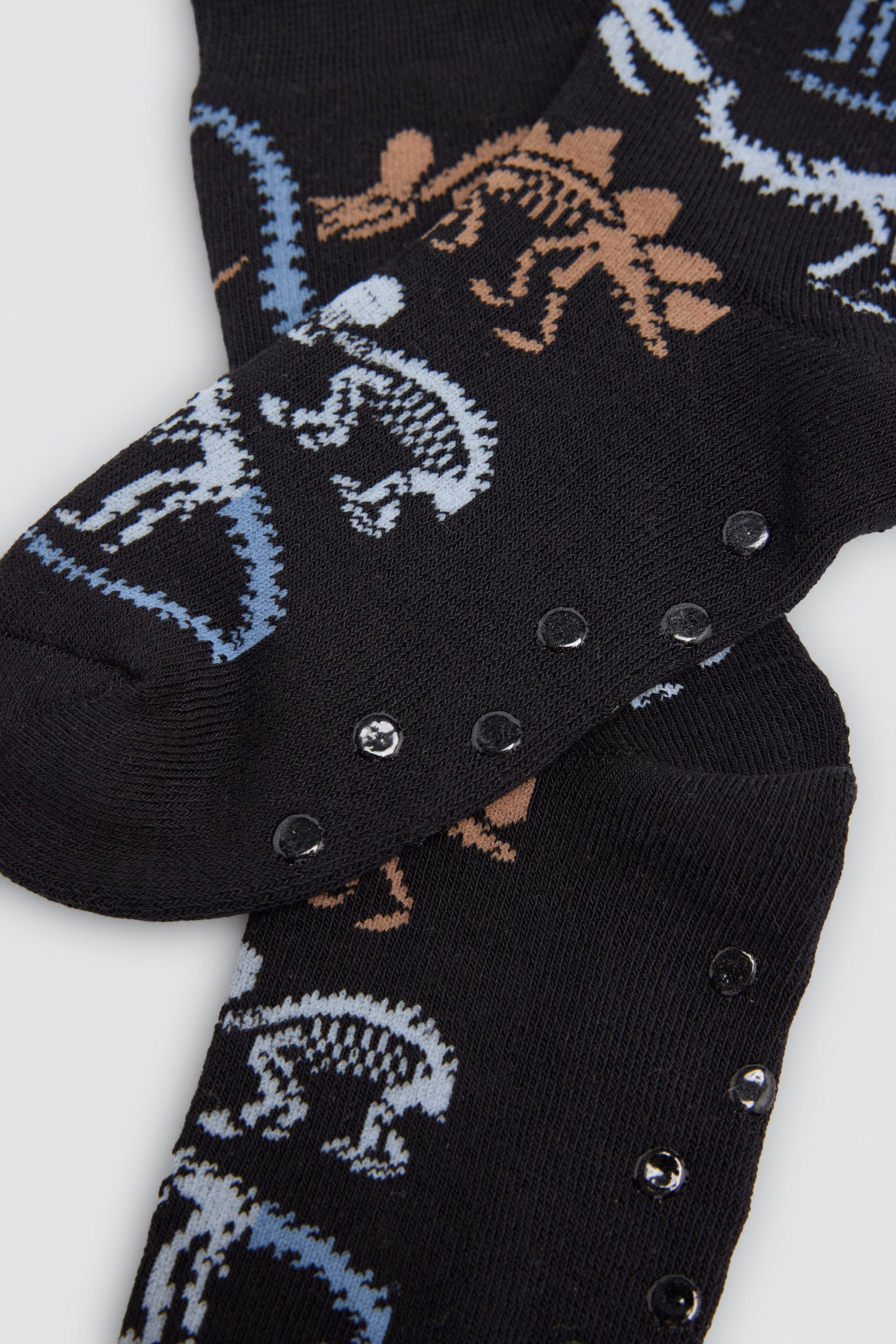 Pack of 3 boys' thermal non-slip socks with dinosaur and footprint prints