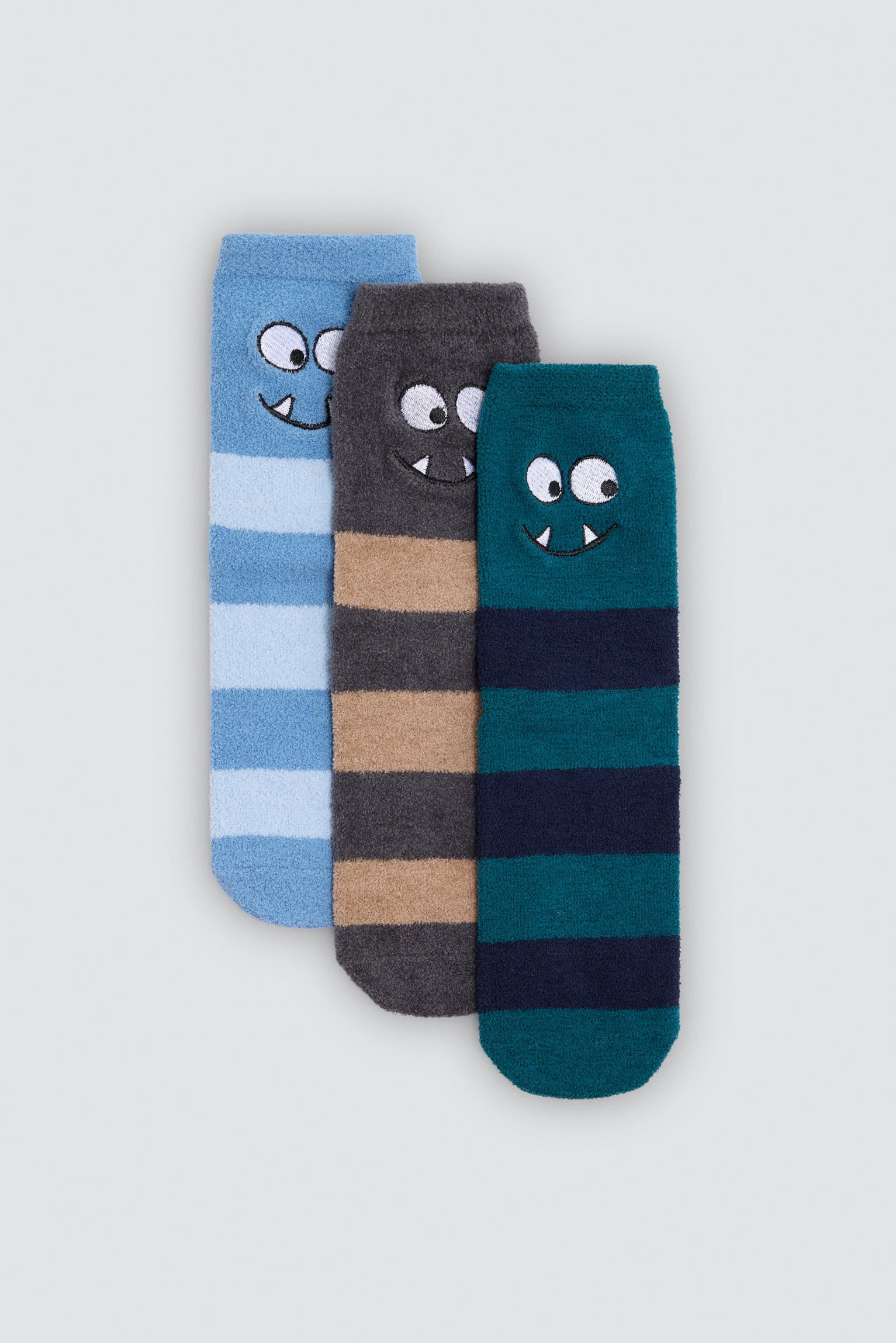 Pack of 3 boys' non-slip monster striped socks