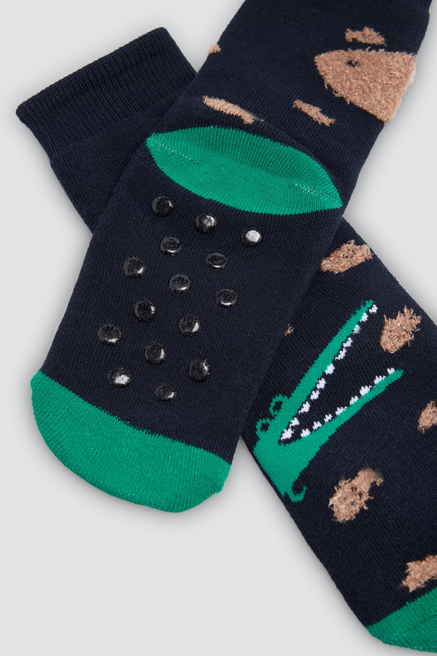 Pack of 3 boys' thermal non-slip socks with crocodile and shark prints