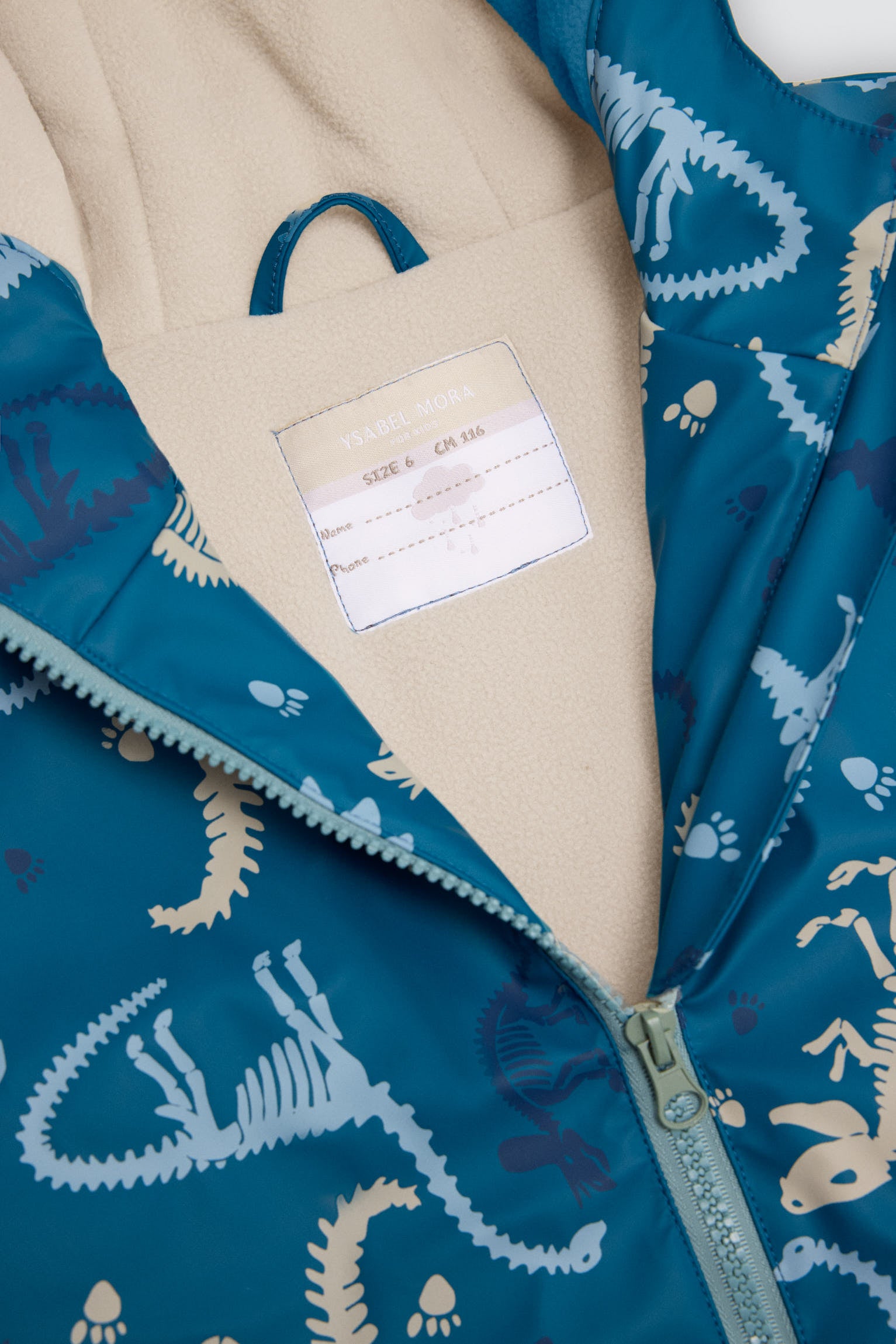 Boys' dinosaur-print raincoat with fleece lining
