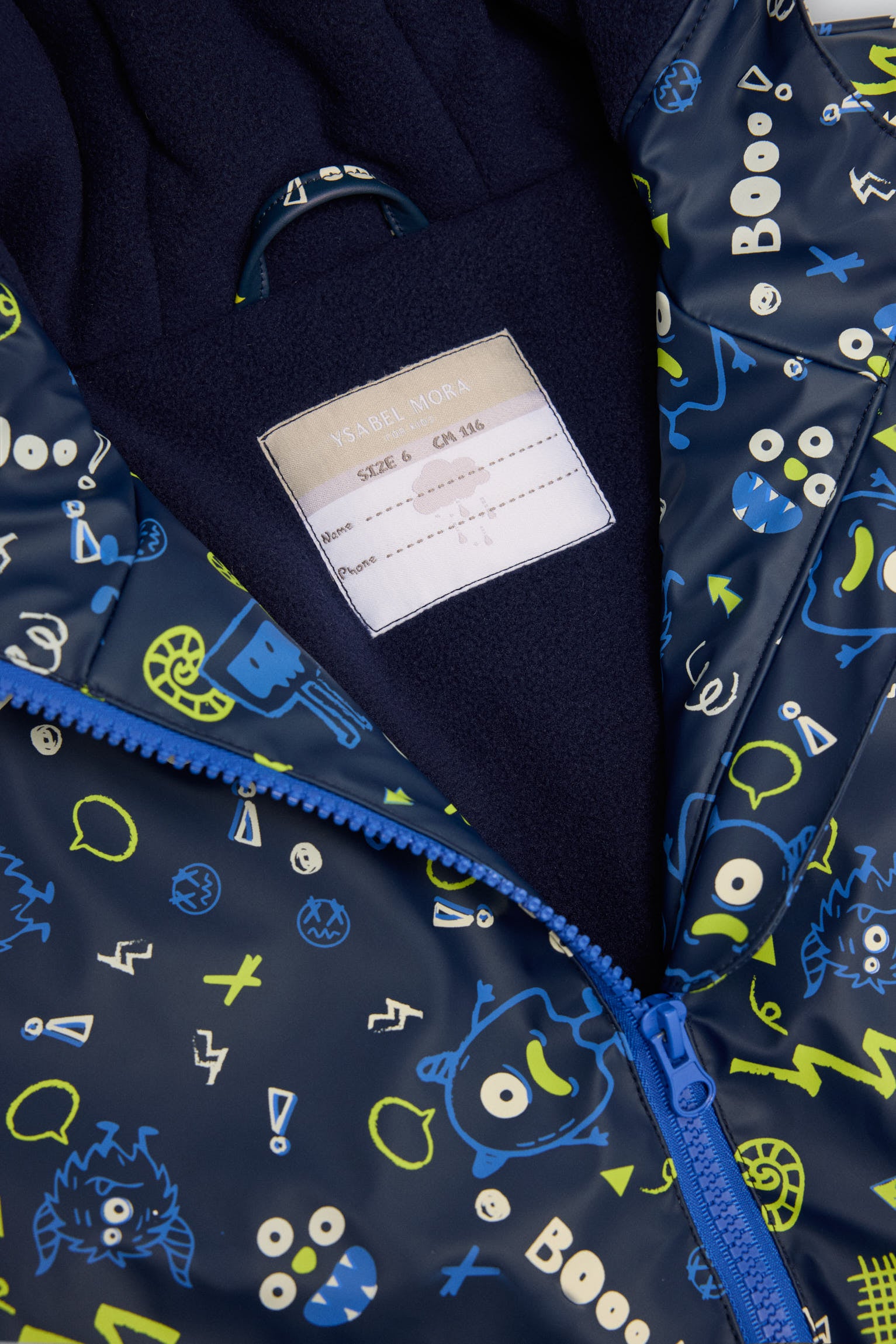 PRE-ORDER Boys' monster-print raincoat with fleece lining
