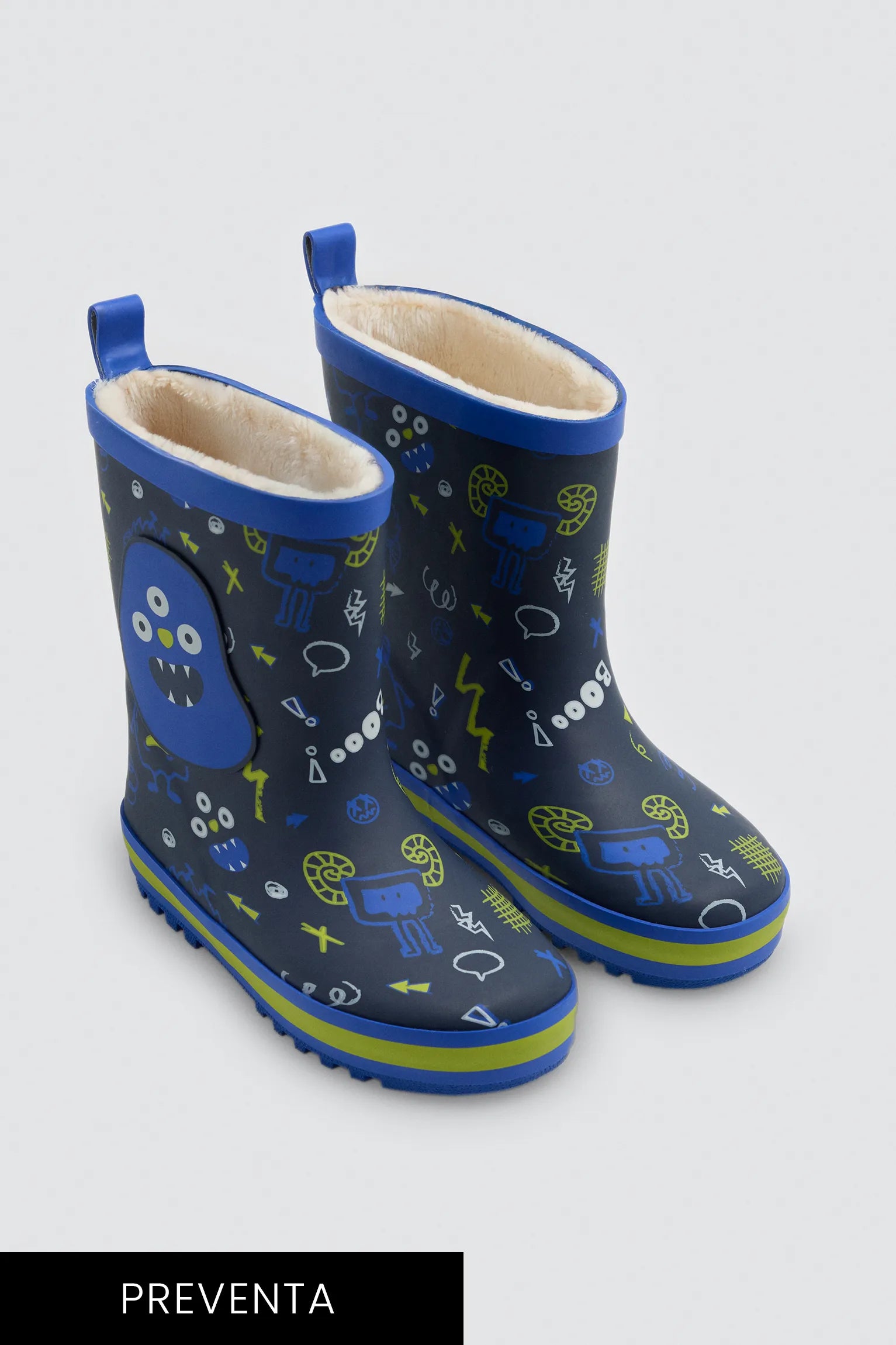 PRE-ORDER Boys' monster-print wellington boots with sherpa lining
