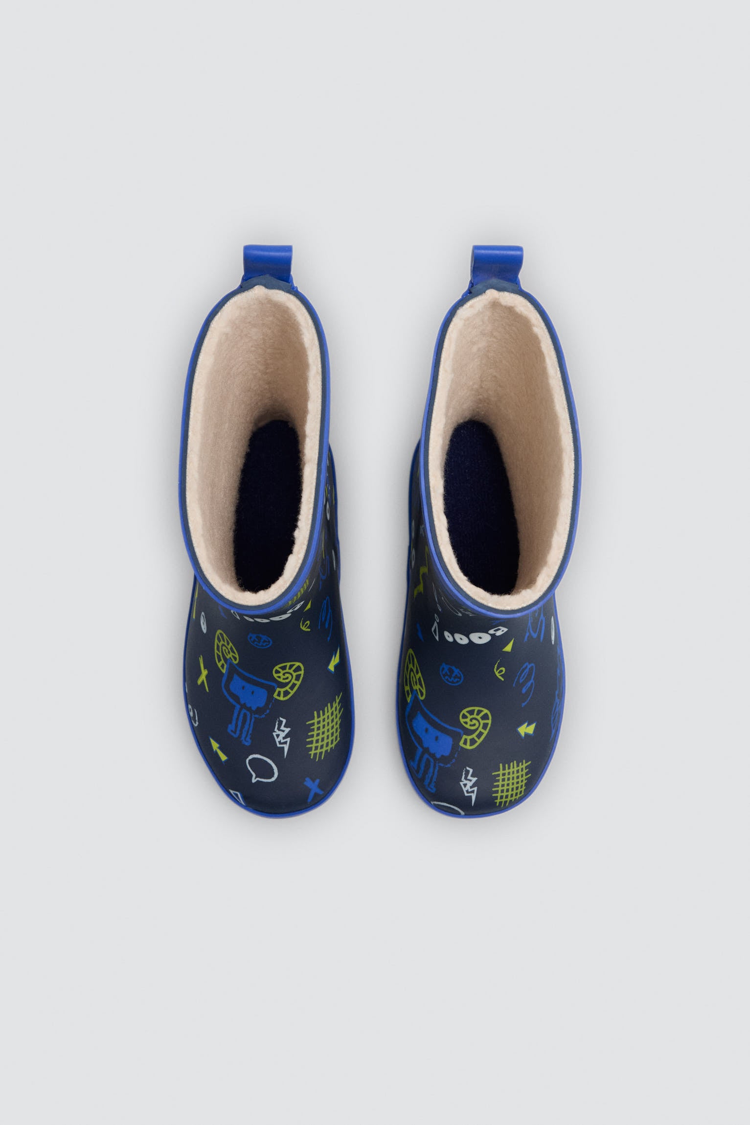 PRE-ORDER Boys' monster-print wellington boots with sherpa lining