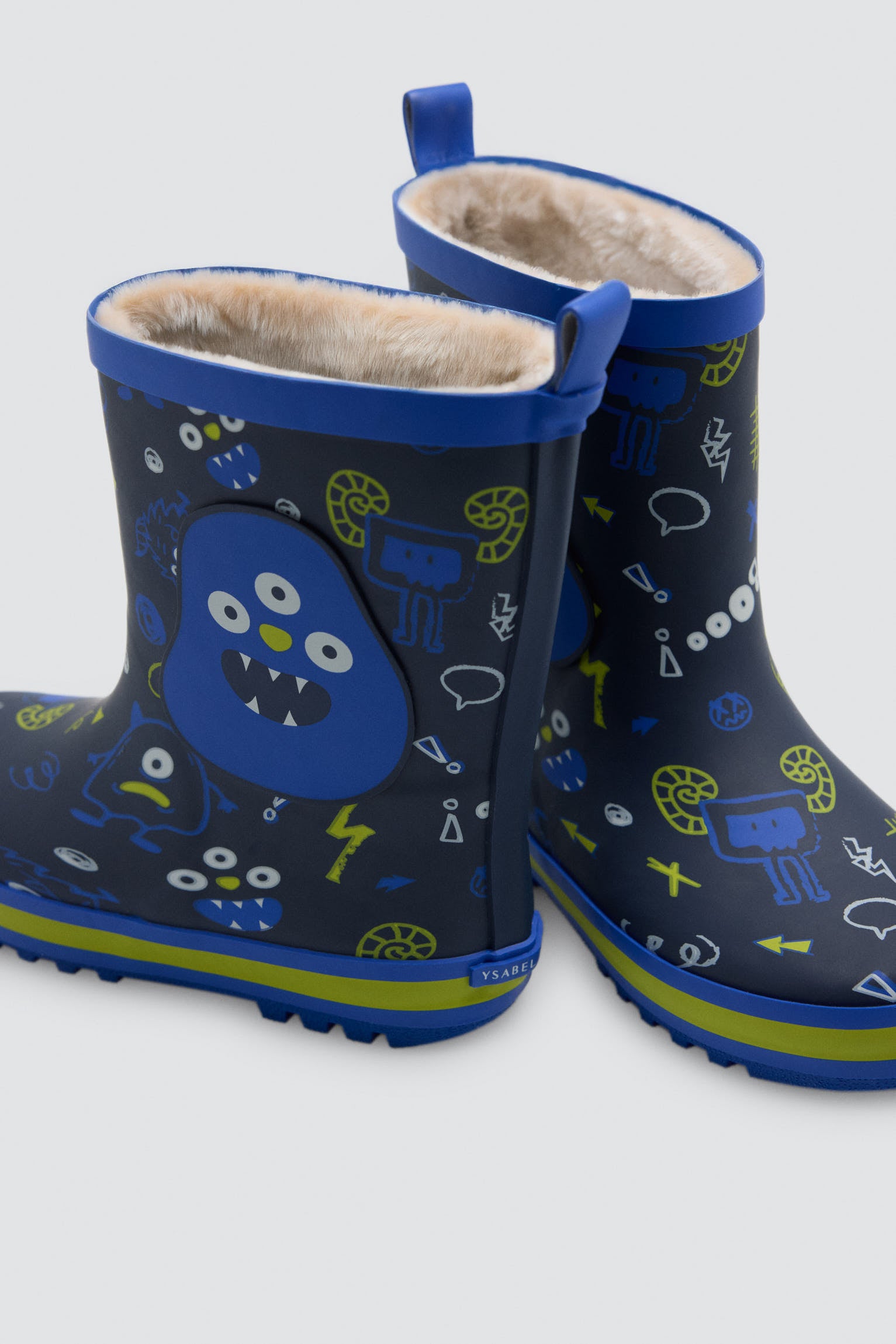 PRE-ORDER Boys' monster-print wellington boots with sherpa lining