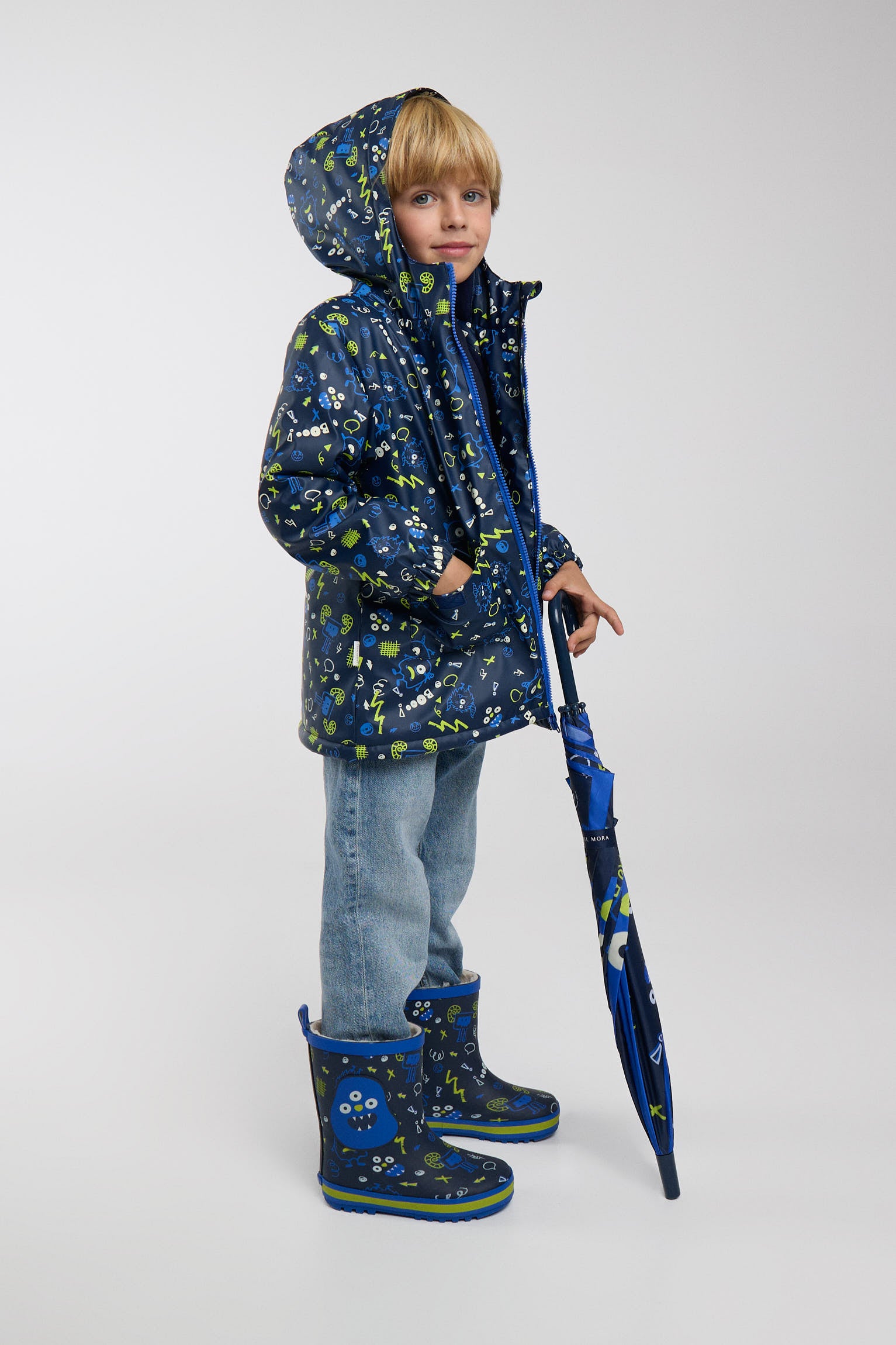 PRE-ORDER Boys' monster-print raincoat with fleece lining