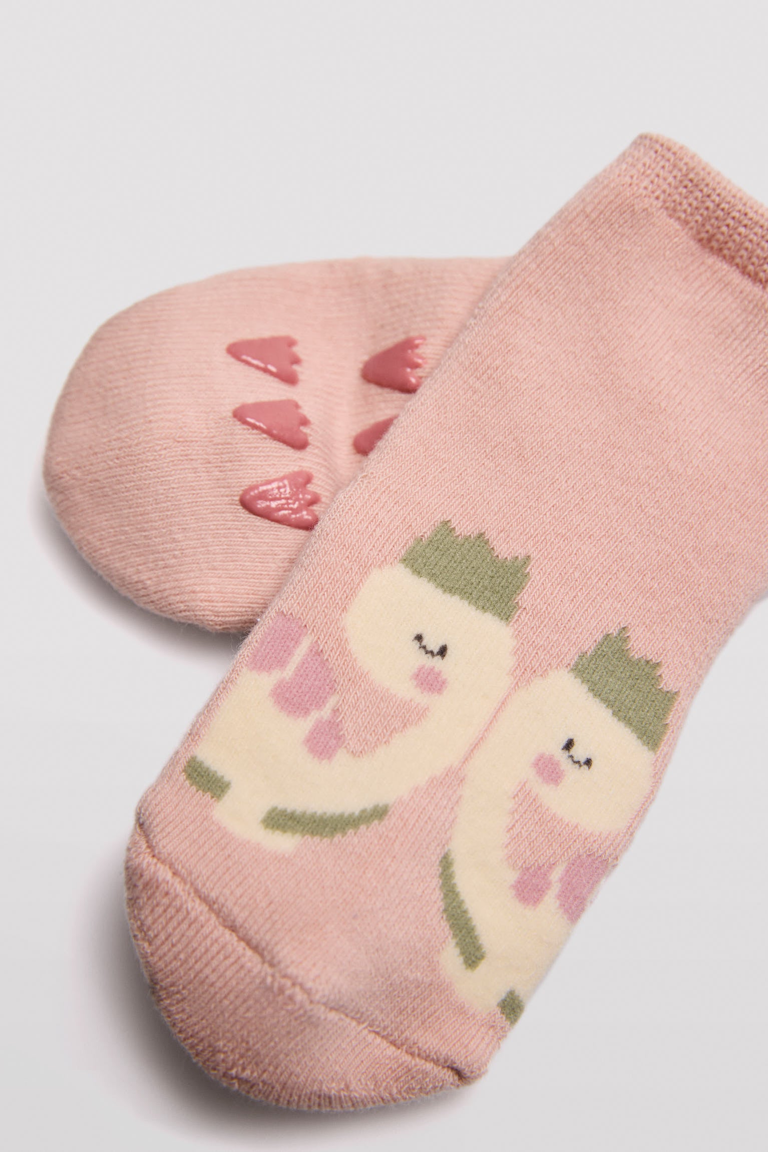 Pack of 4 non-slip thermal baby socks with princess dino prints