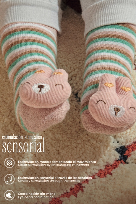 Pack of 2 pink thermal sensory rattle baby socks