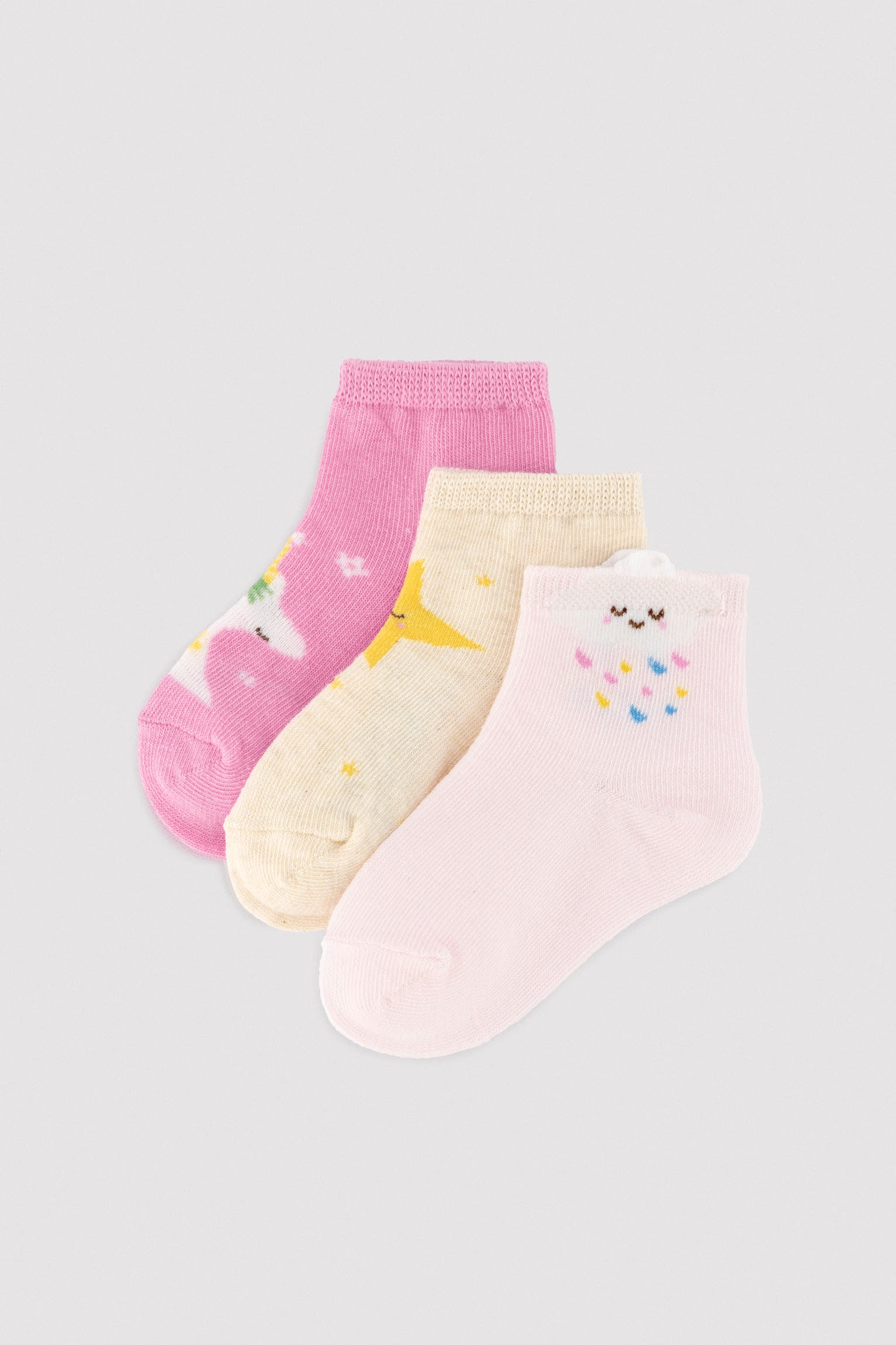 Pack of 3 baby short socks with unicorn and star print