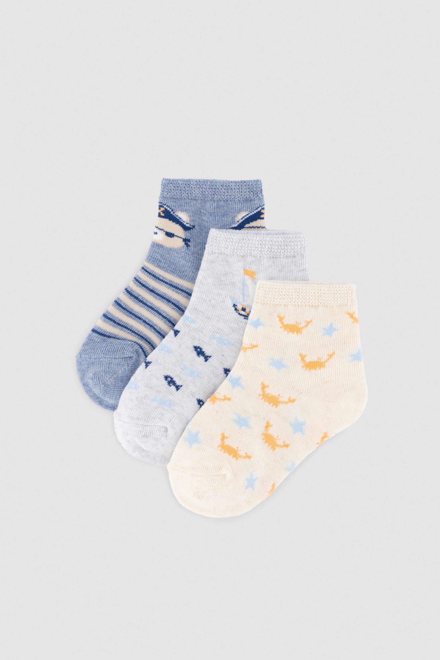 Pack of 3 baby short socks with pirate bear print