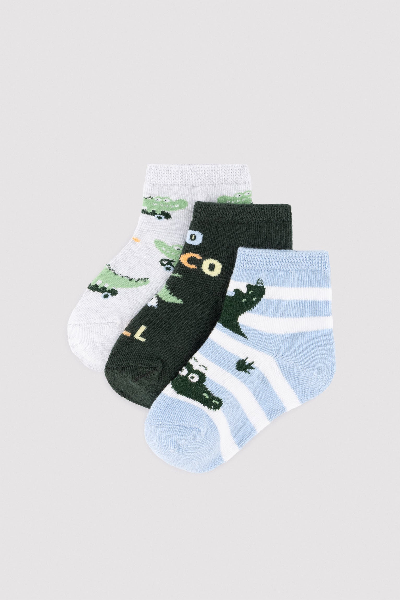 Pack of 3 baby short socks with crocodile print