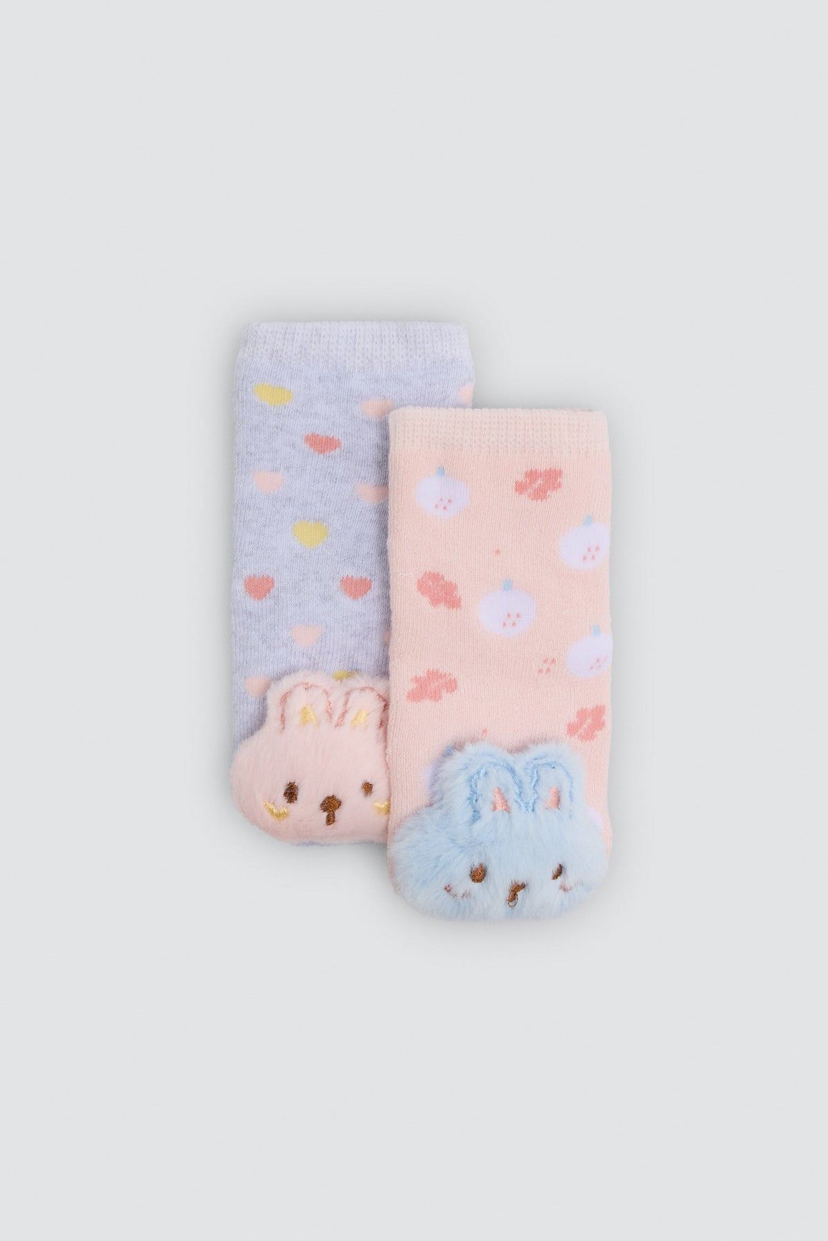 Pack of 2 sensory thermal baby socks with 3D bunnies