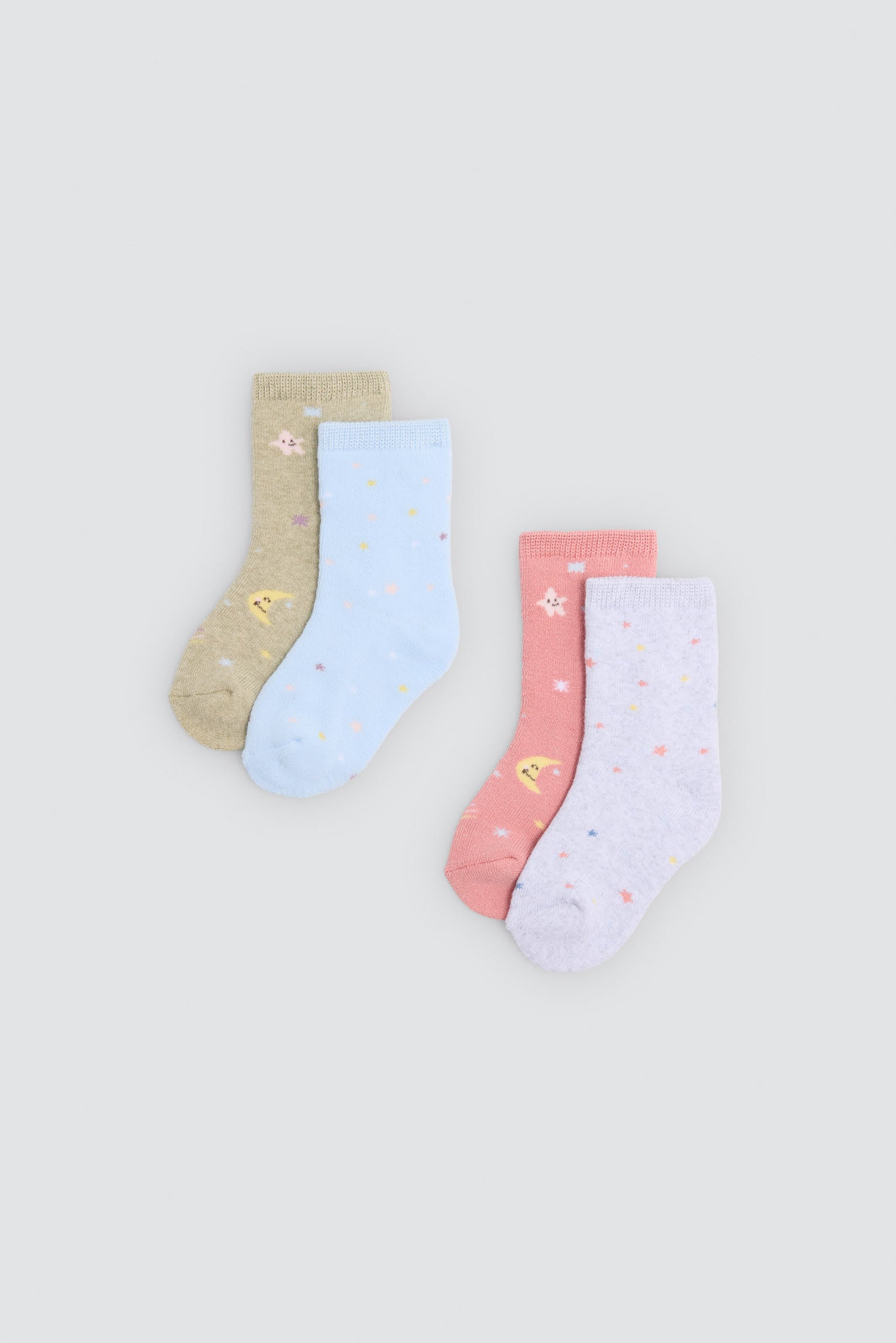 Pack of 4 baby thermal socks with moon and star prints