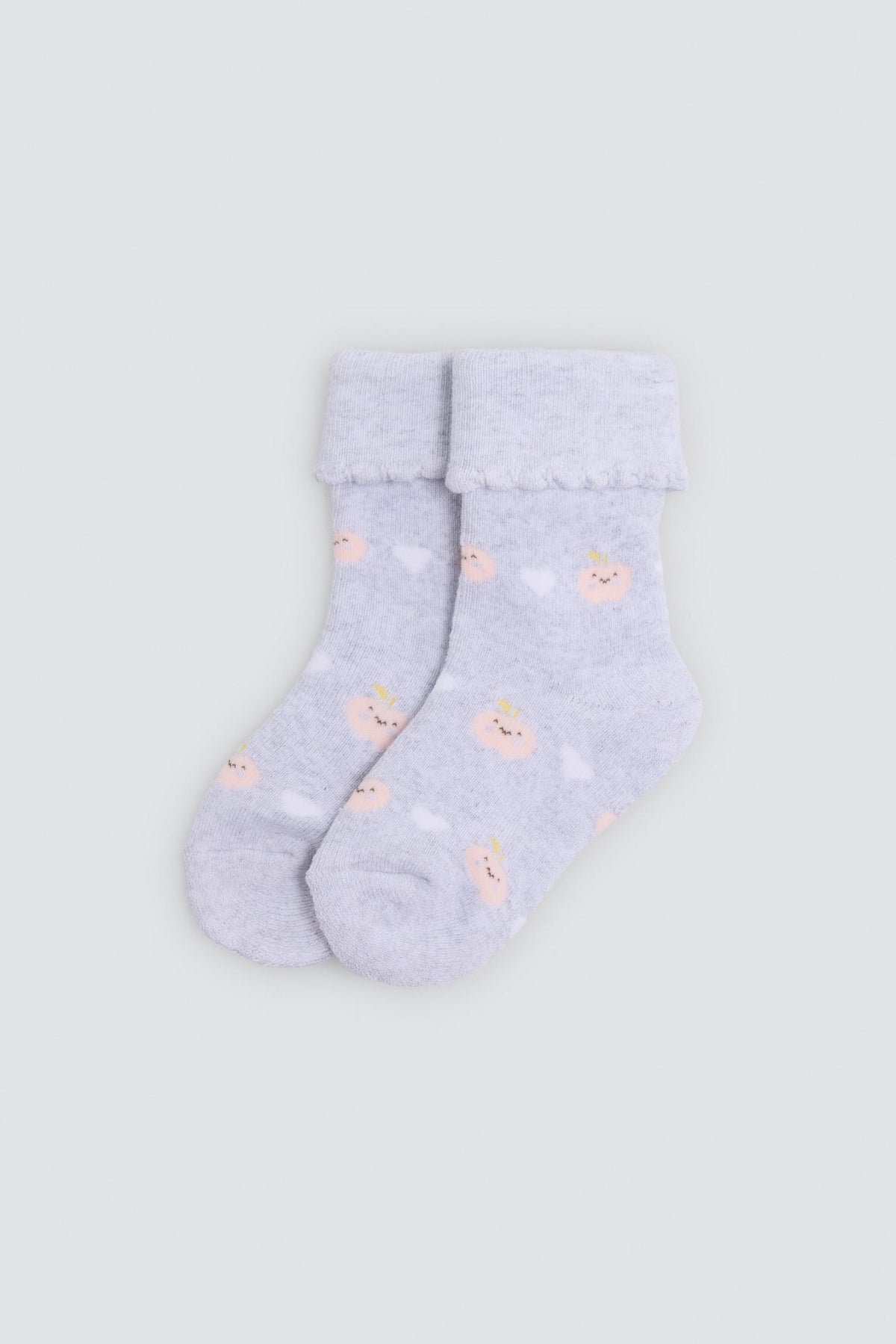 Pack of 4 baby thermal turn-cuff socks with fruit and heart prints