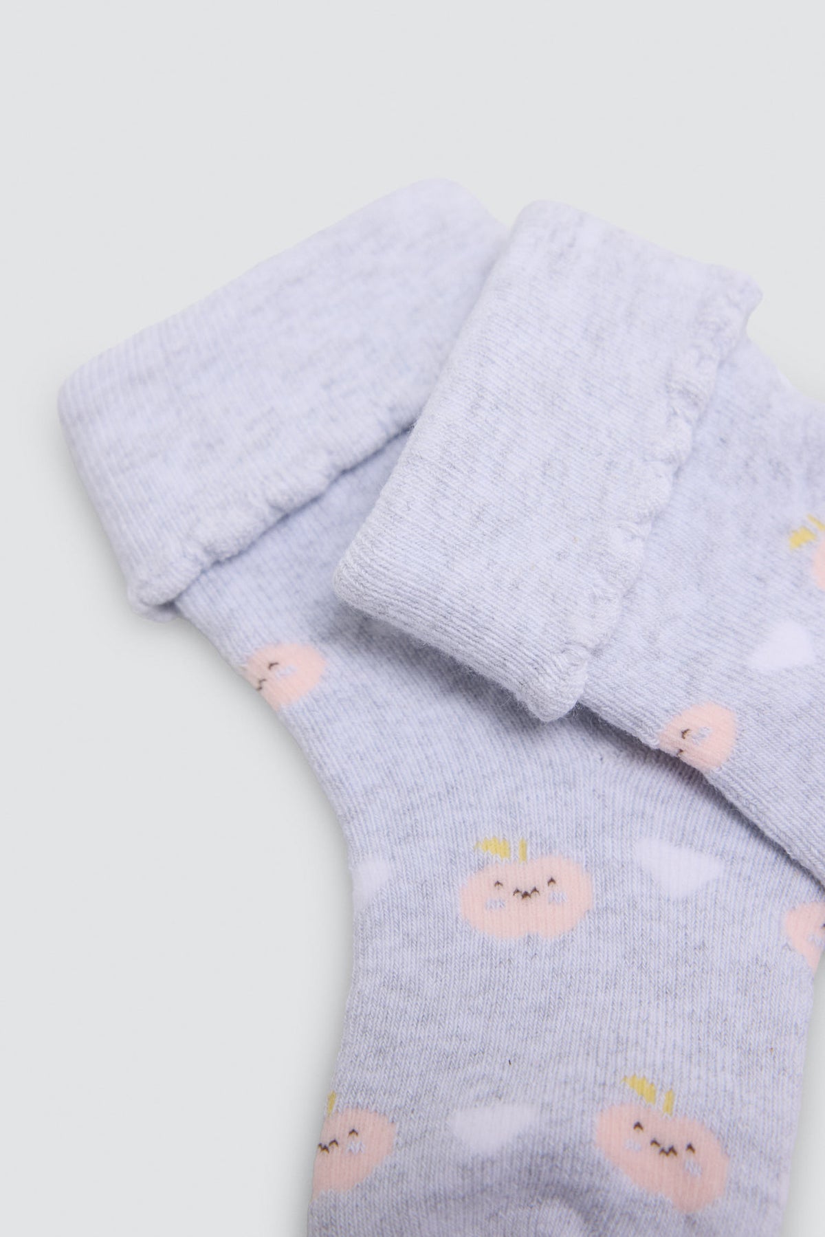 Pack of 4 baby thermal turn-cuff socks with fruit and heart prints