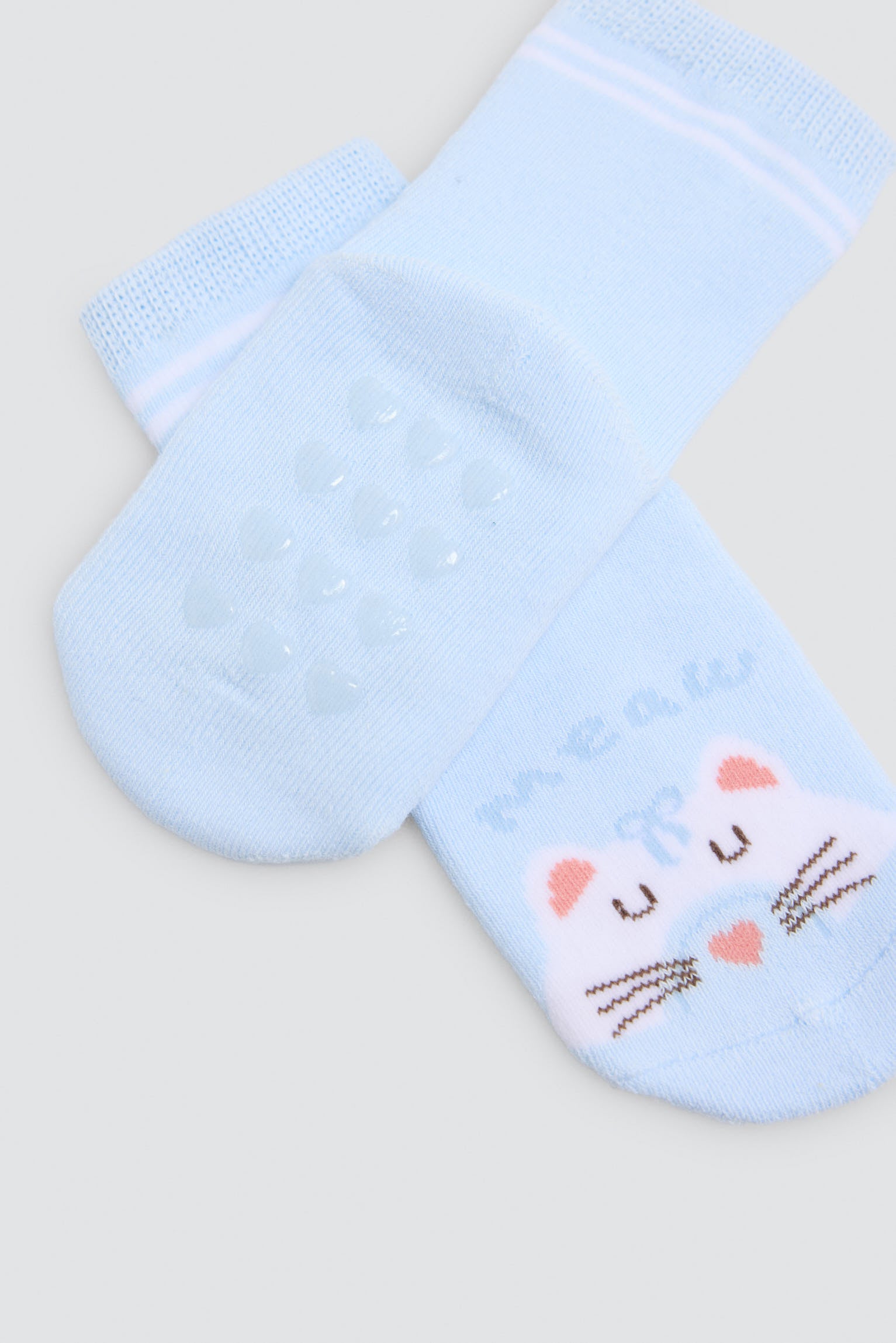 Pack of 2 baby thermal non-slip socks with cat and rainbow prints
