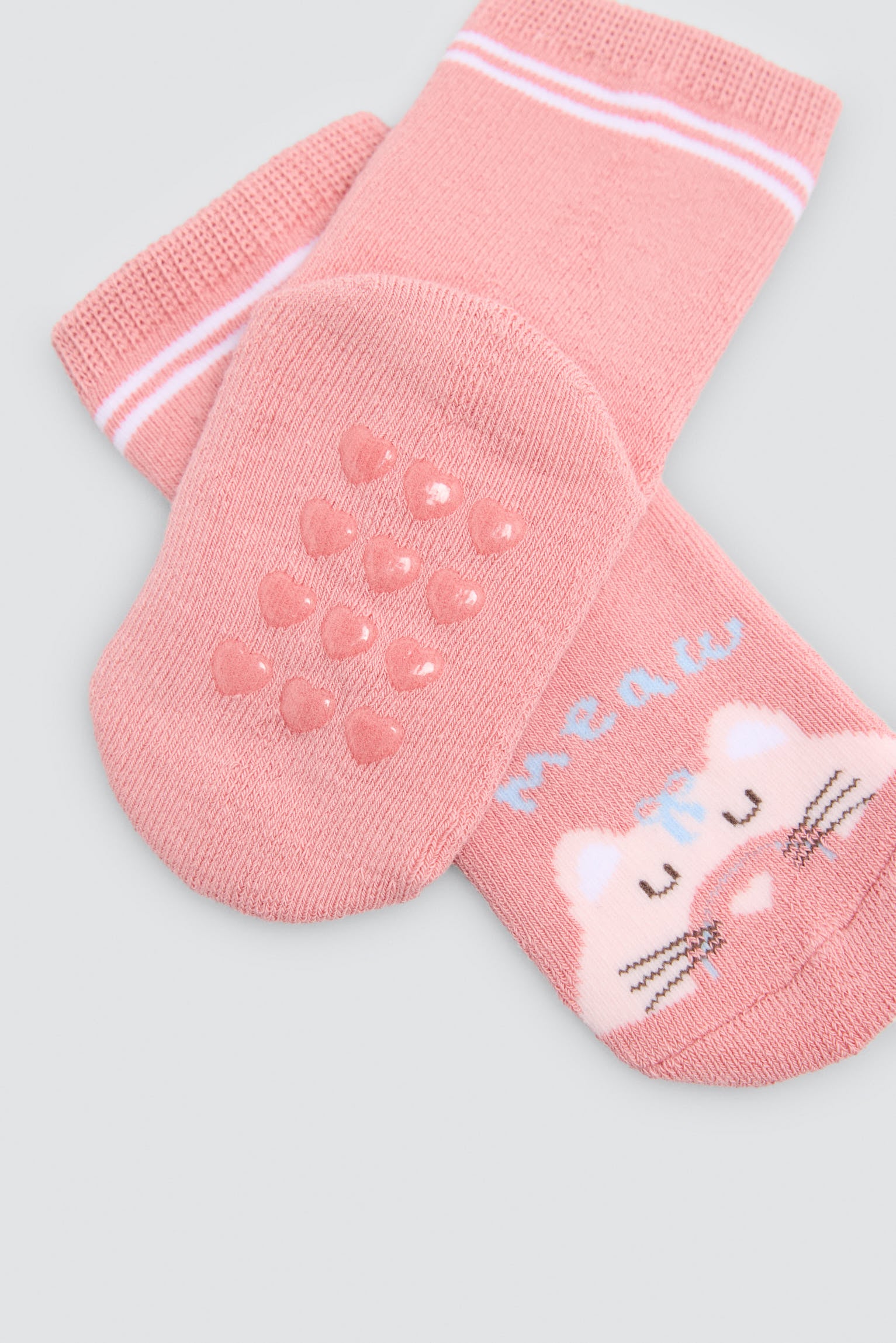 Pack of 2 baby thermal non-slip socks with cat and rainbow prints