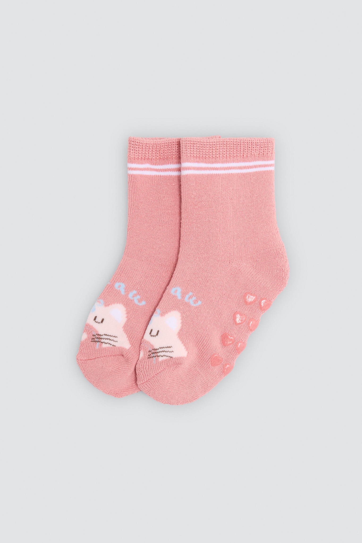 Pack of 2 baby thermal non-slip socks with cat and rainbow prints