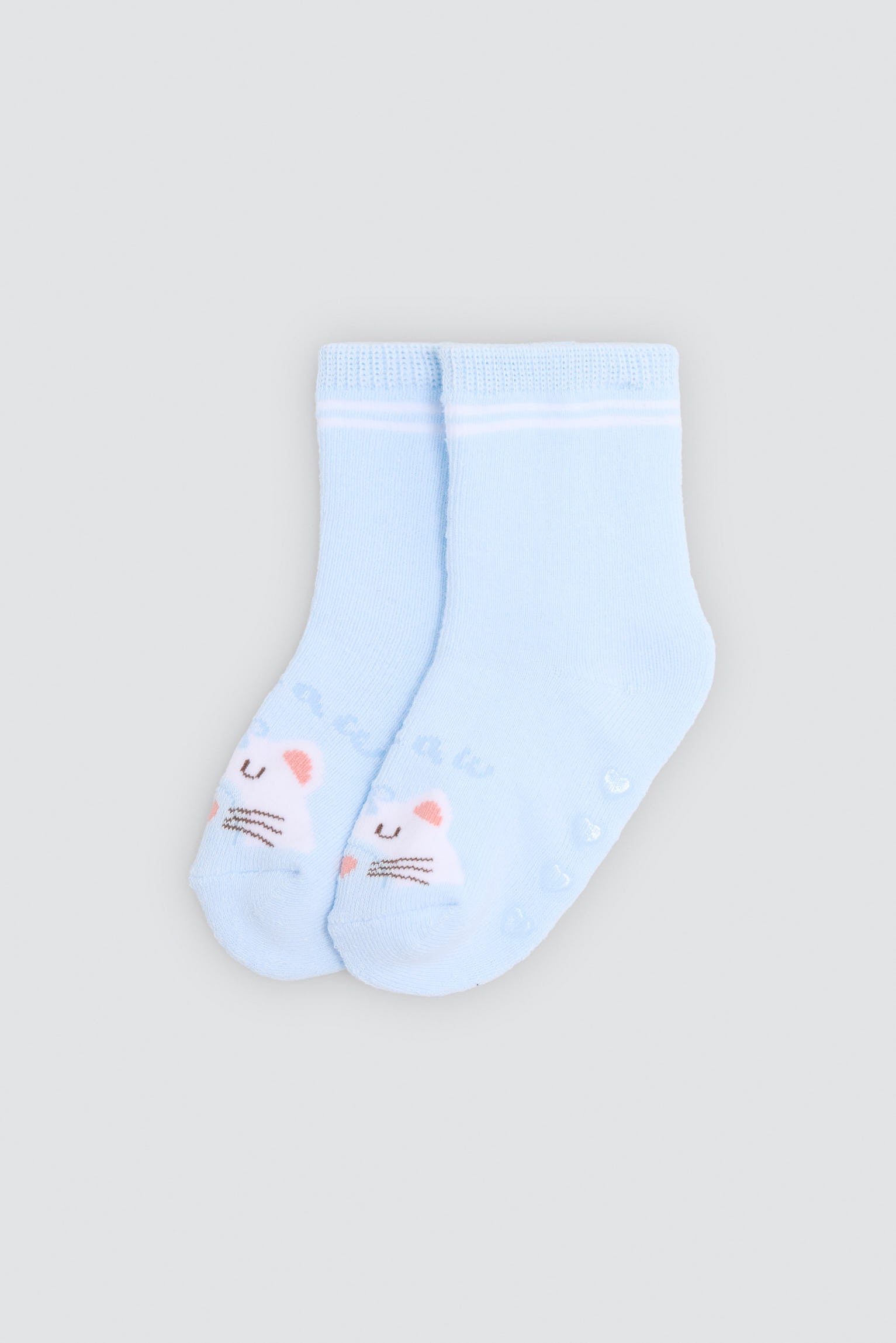 Pack of 2 baby thermal non-slip socks with cat and rainbow prints