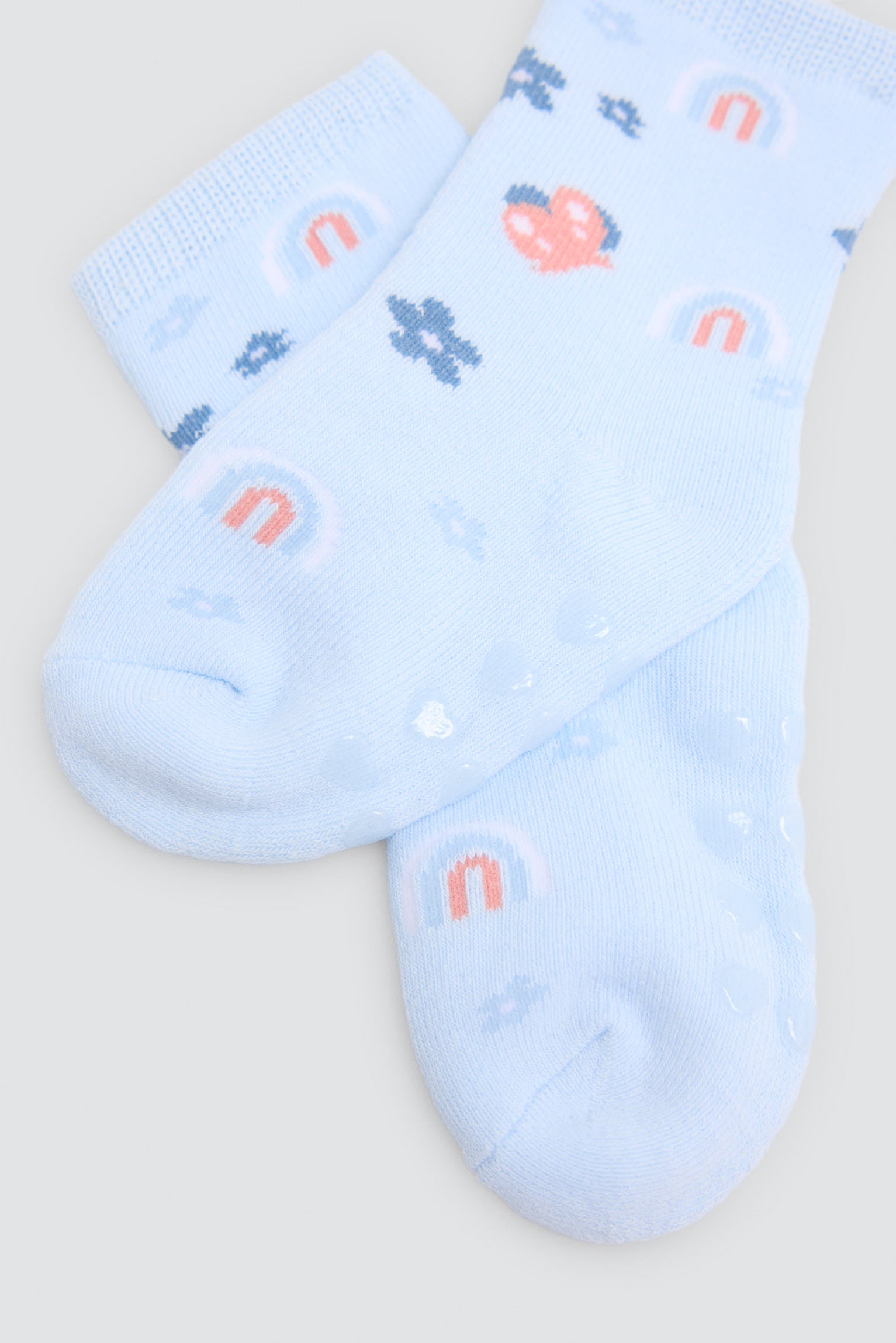 Pack of 2 baby thermal non-slip socks with cat and rainbow prints