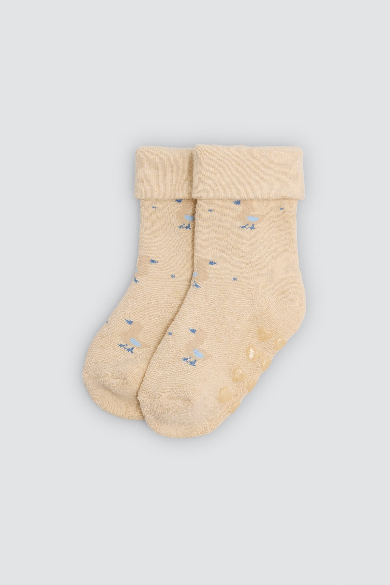 Pack of 4 baby thermal non-slip double-cuff socks with cow and duck prints