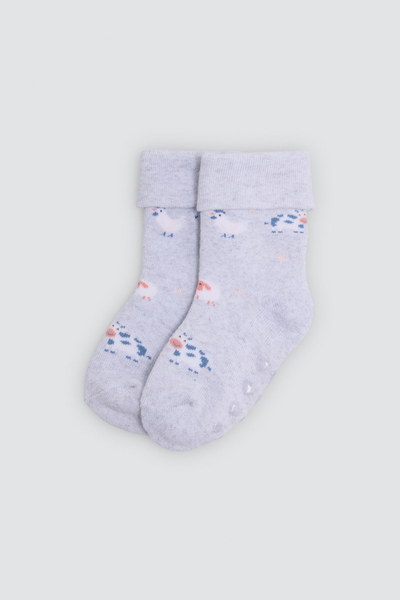 Pack of 4 baby thermal non-slip double-cuff socks with cow and duck prints