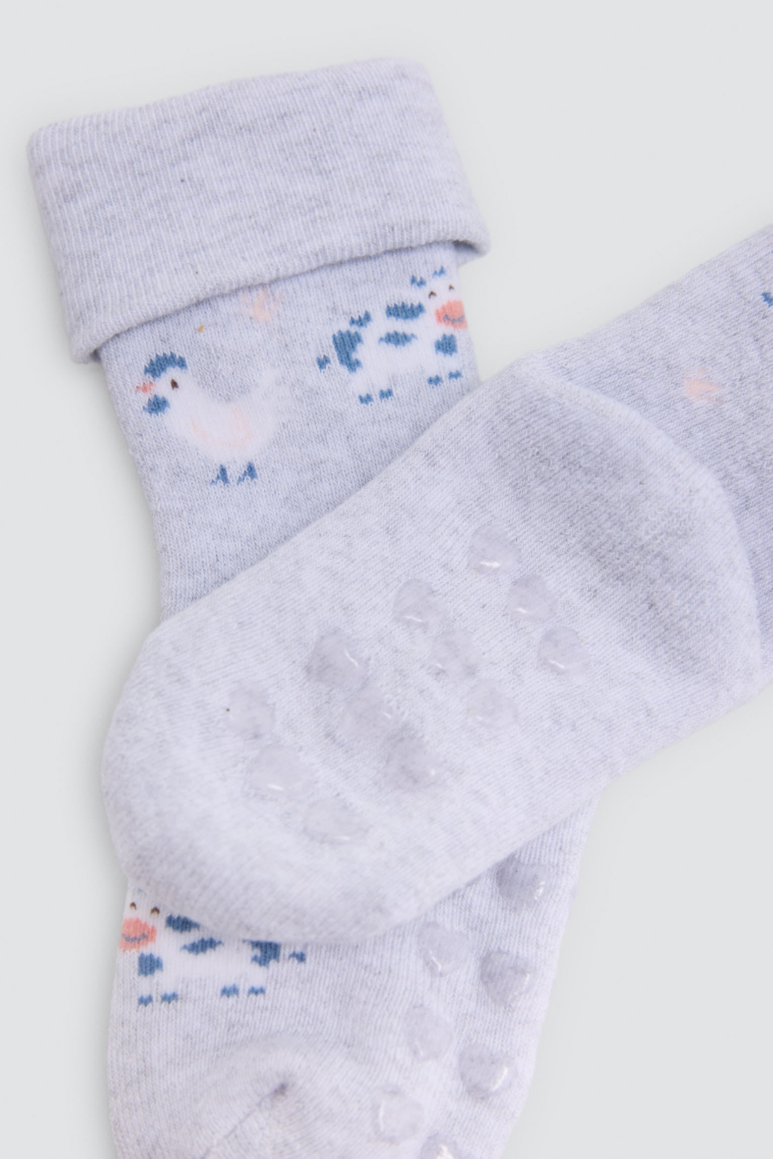 Pack of 4 baby thermal non-slip double-cuff socks with cow and duck prints