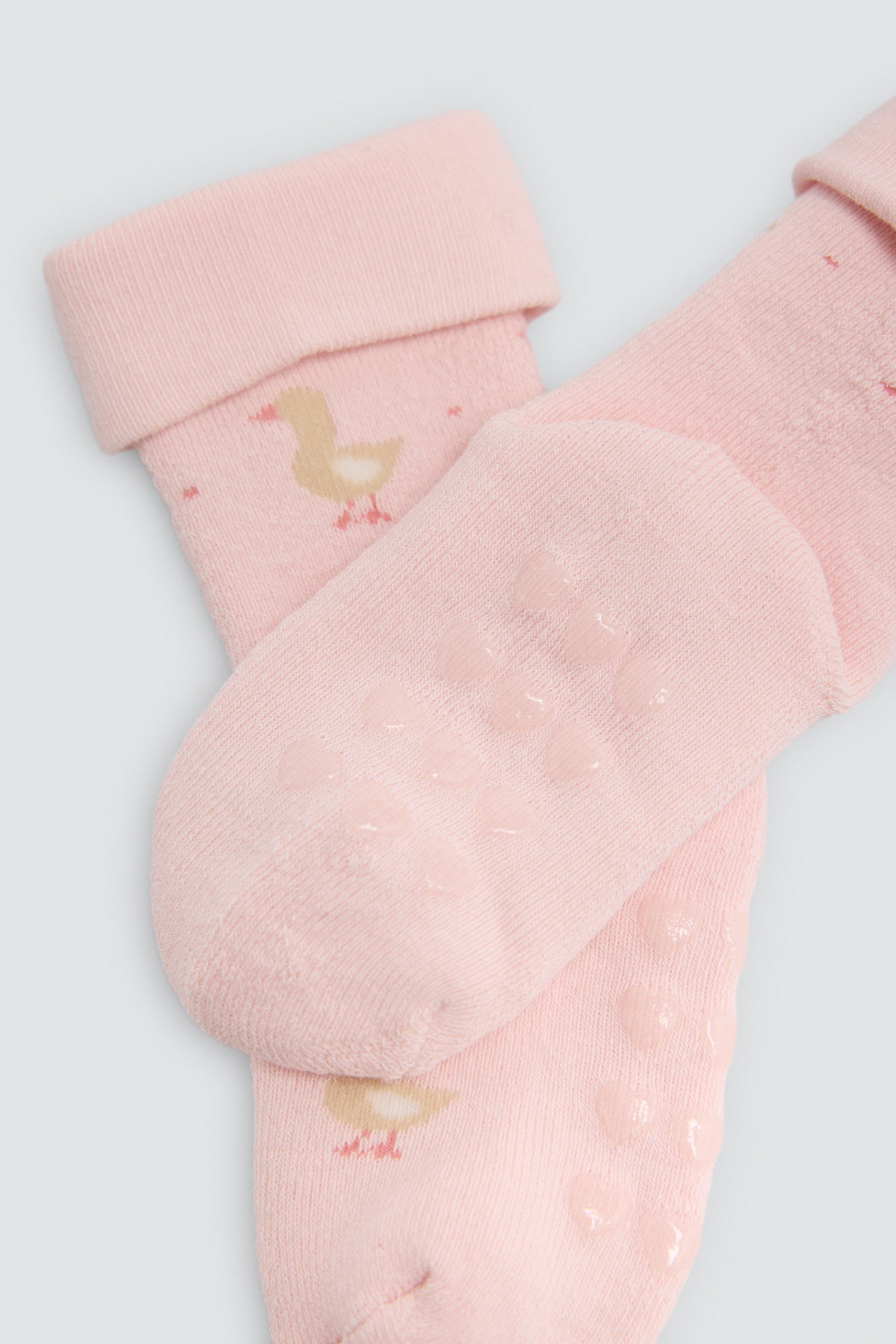 Pack of 4 baby thermal non-slip double-cuff socks with cow and duck prints
