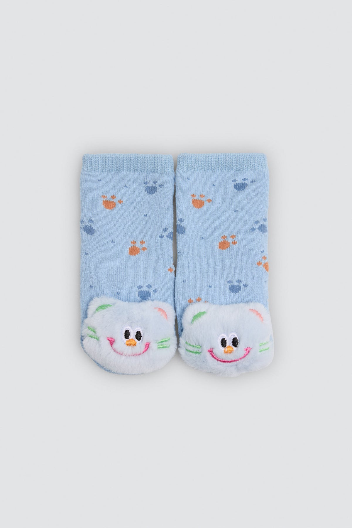 Pack of 2 baby sensory thermal non-slip socks with kittens