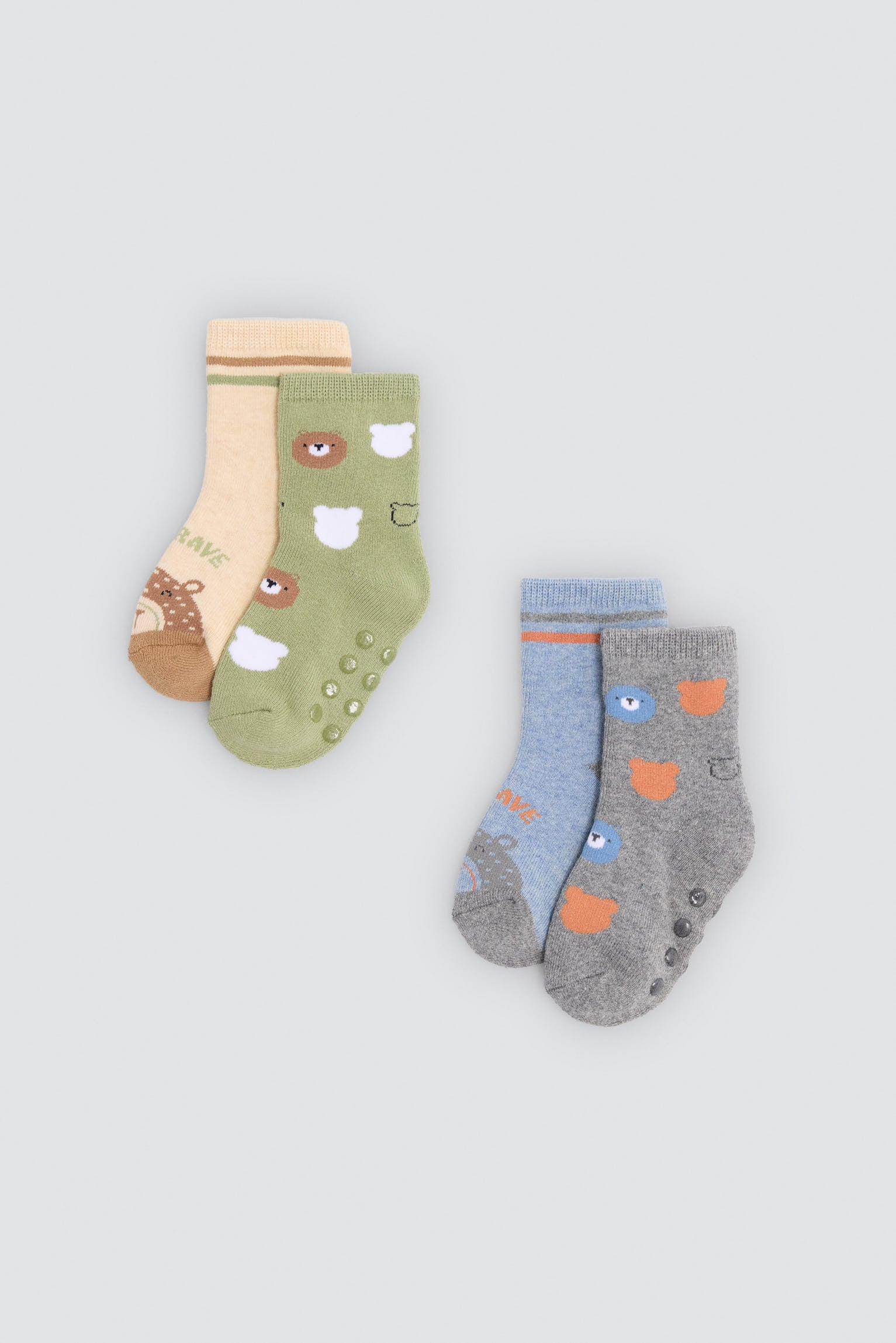 Pack of 4 baby thermal non-slip socks with fun bear print