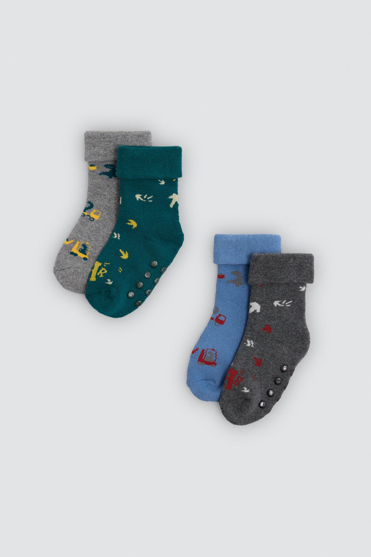 Pack of 4 baby thermal non-slip socks with tractor and arrow prints