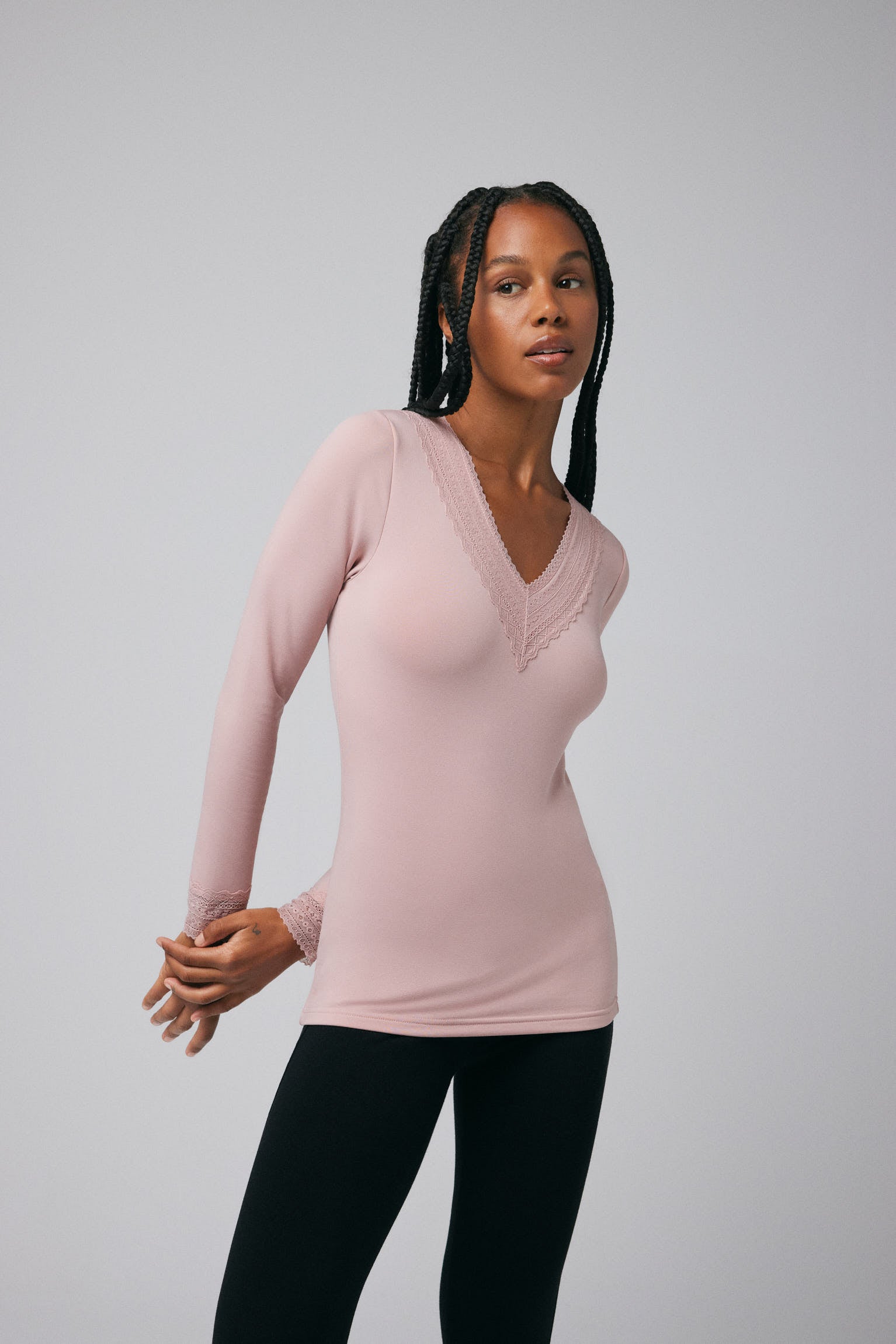 Long sleeve thermal t-shirt V-neck