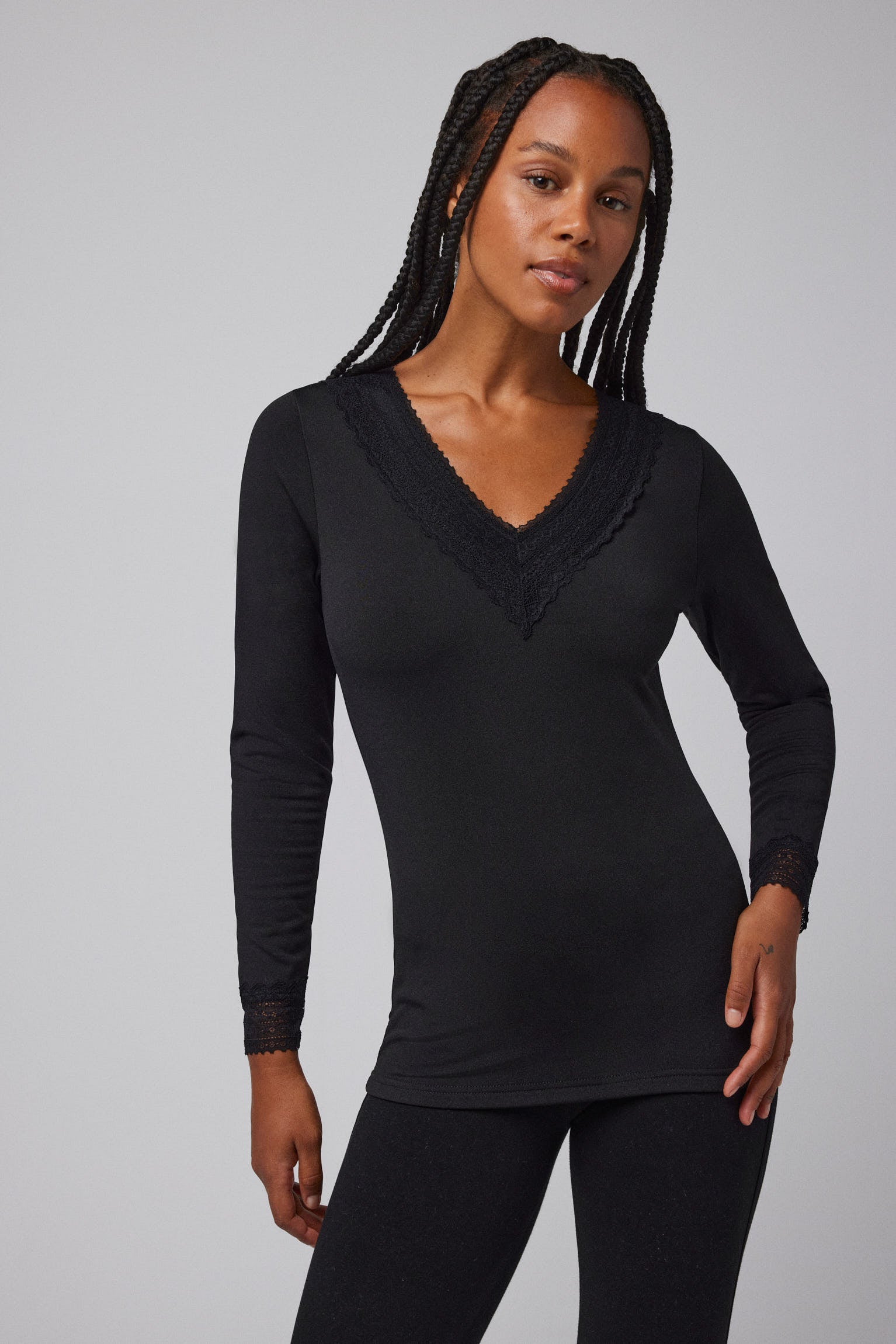 Long sleeve thermal t-shirt V-neck