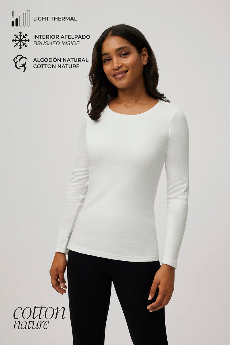 White round neck long sleeve warm t-shirt