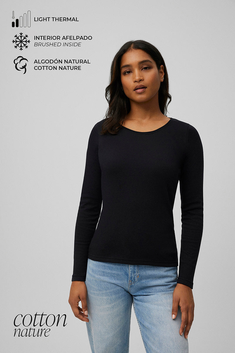 Black round neck long sleeve warm T-shirt