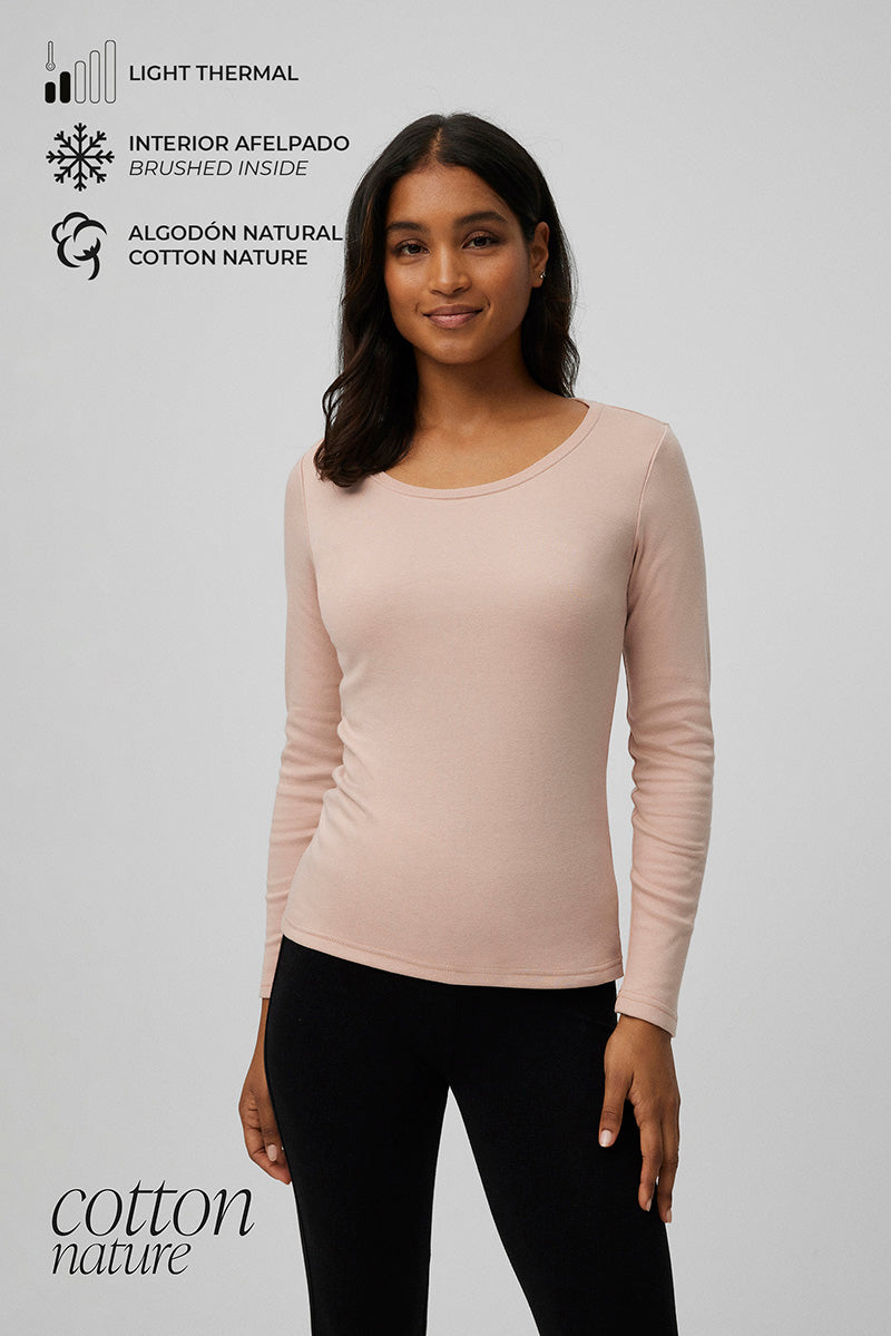 Nude round neck long sleeve warm t-shirt