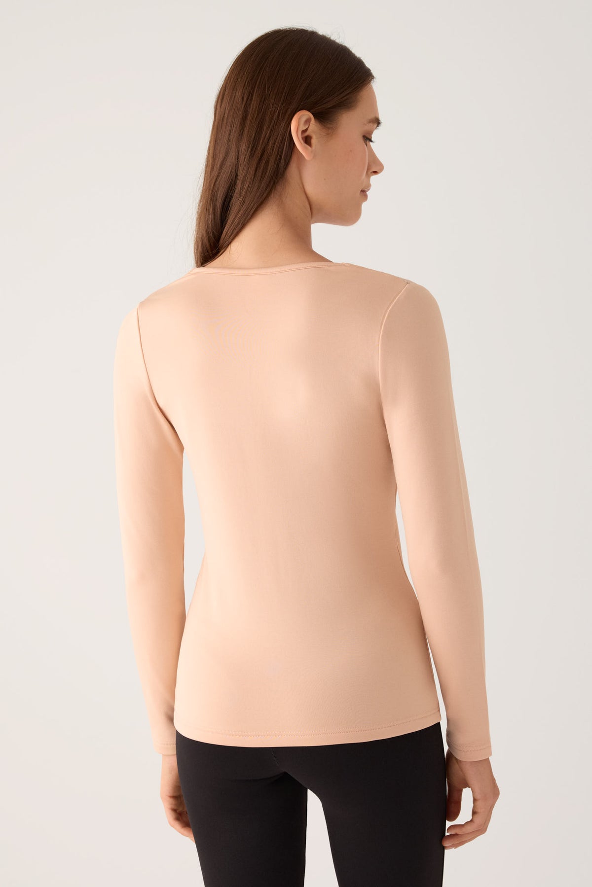 THERMAL Women's long-sleeved V-neck T-shirt with nude lace