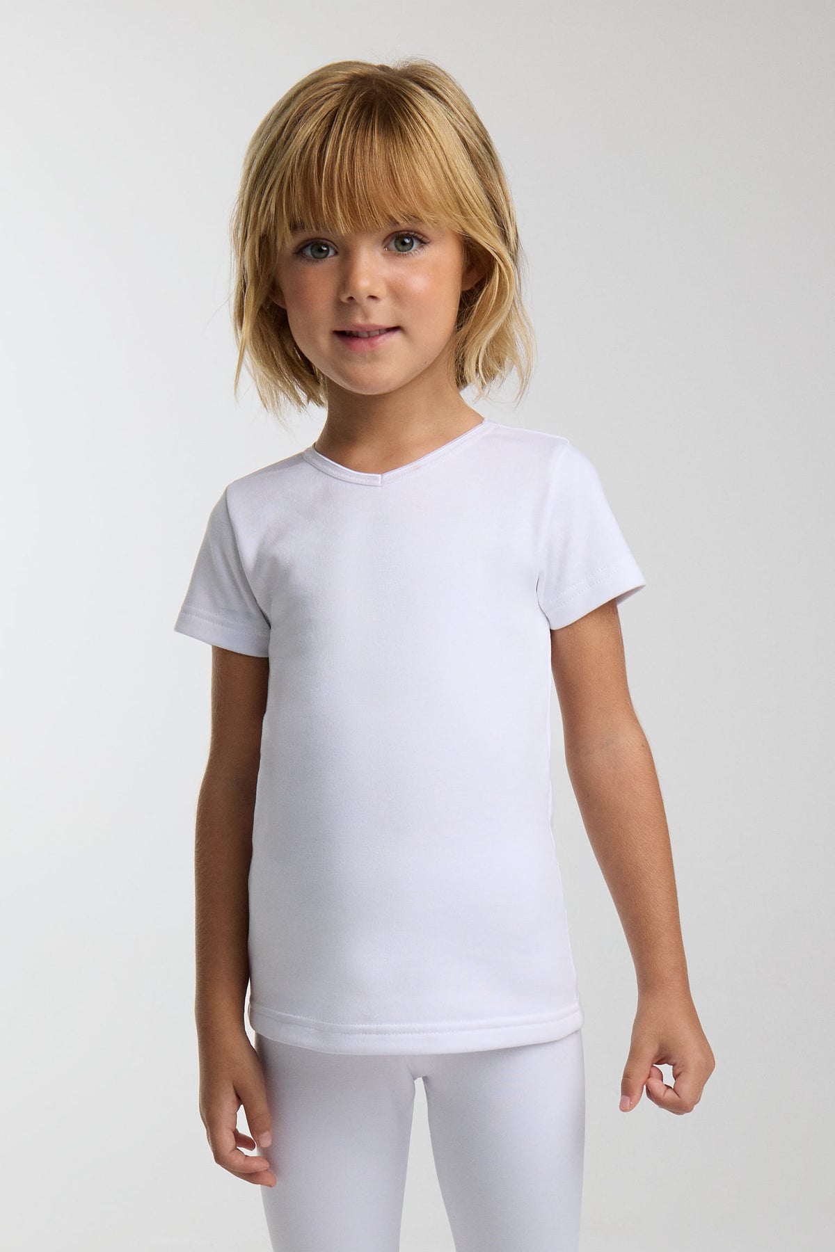 LIGHTWEIGHT THERMAL Children's short-sleeved V-neck t-shirt, white