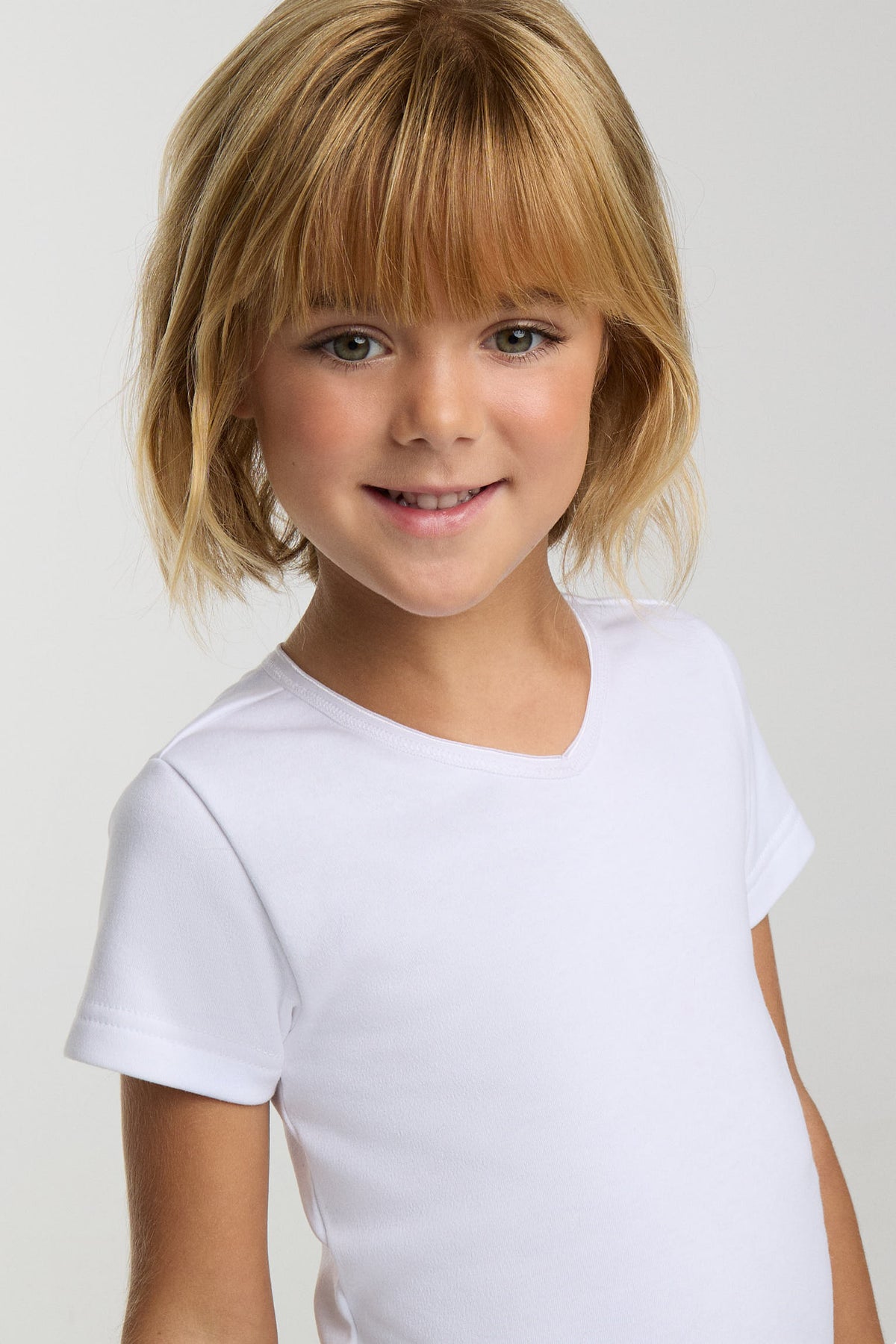 LIGHTWEIGHT THERMAL Children's short-sleeved V-neck t-shirt, white