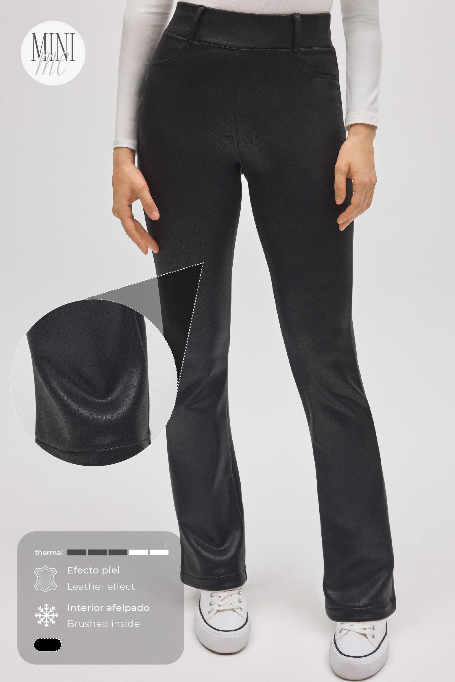 Black stretch thermal flare leather effect trousers