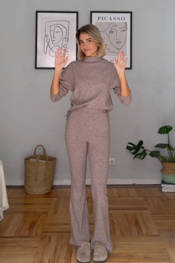 Brown ribbed knit outfit @teresamora6