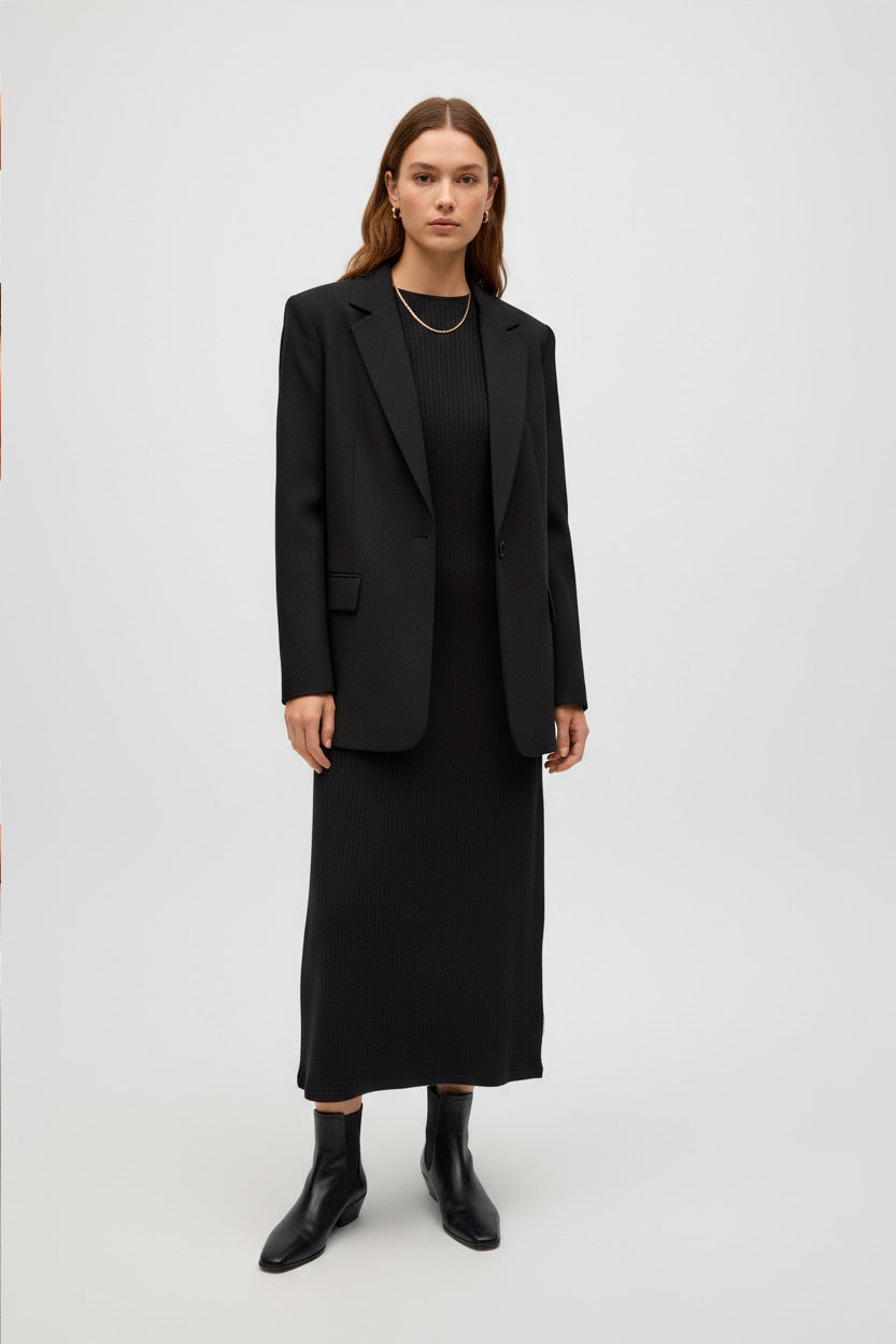 Long black ribbed knit dress