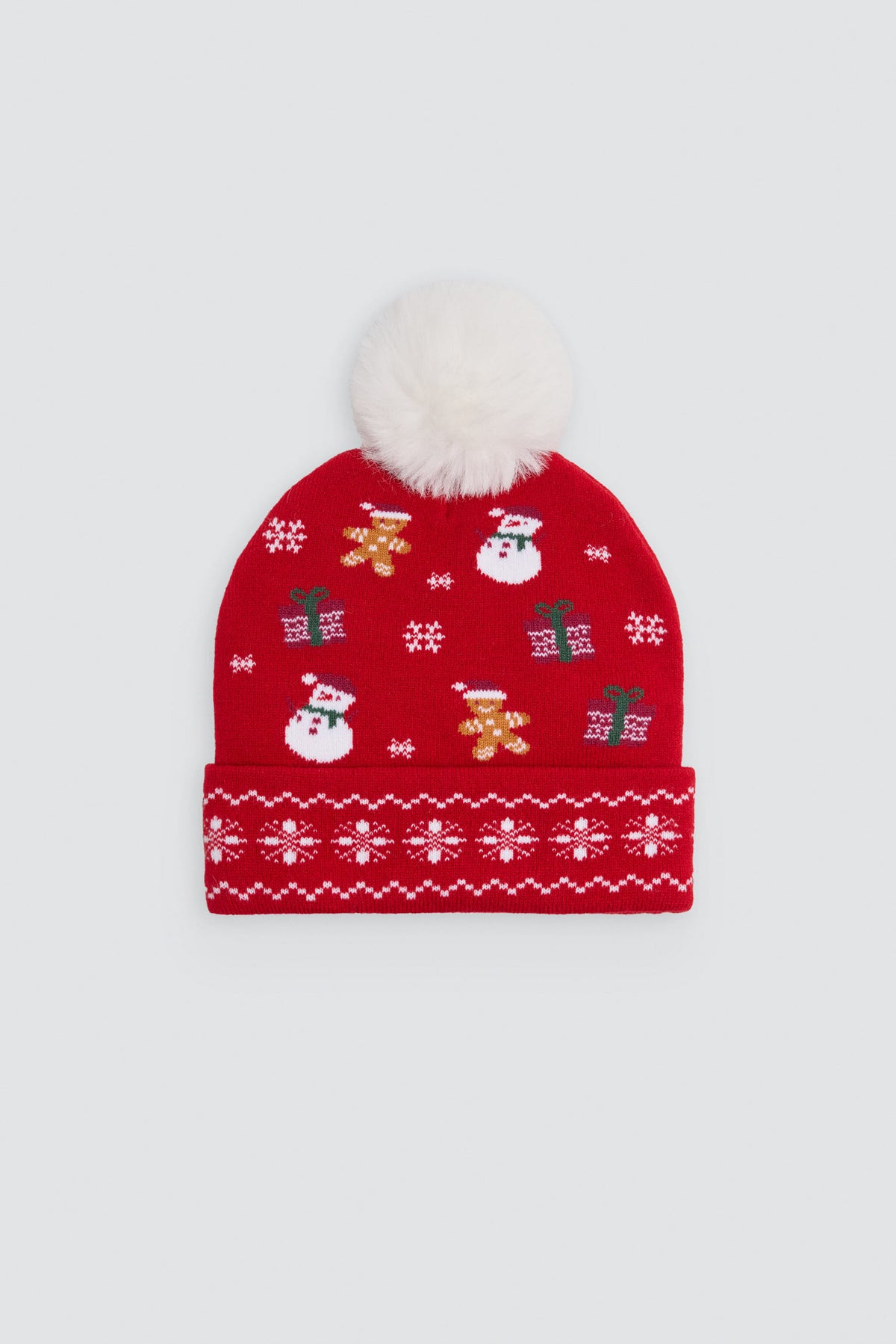 Unisex Christmas-print pom-pom hat