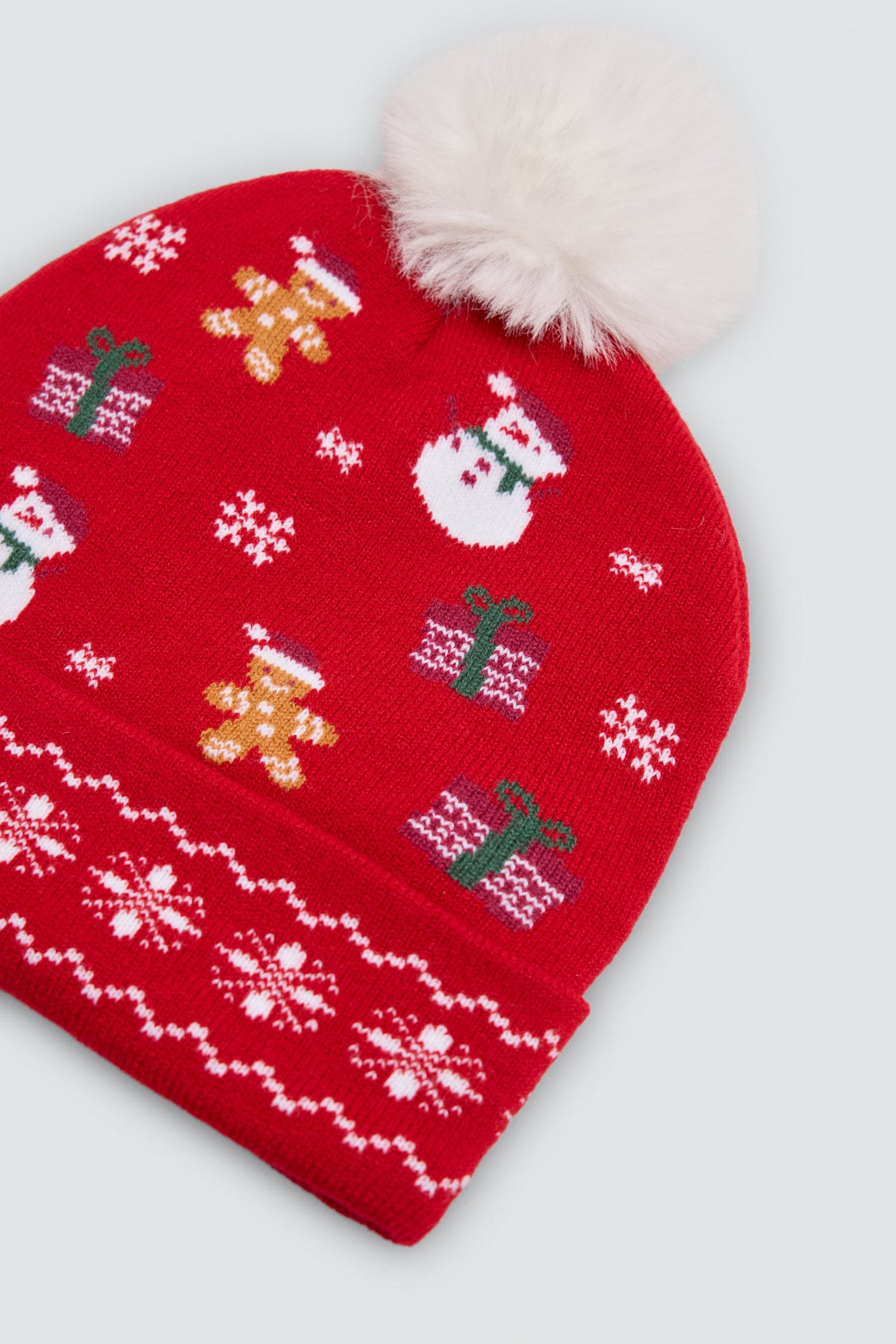 Unisex Christmas-print pom-pom hat
