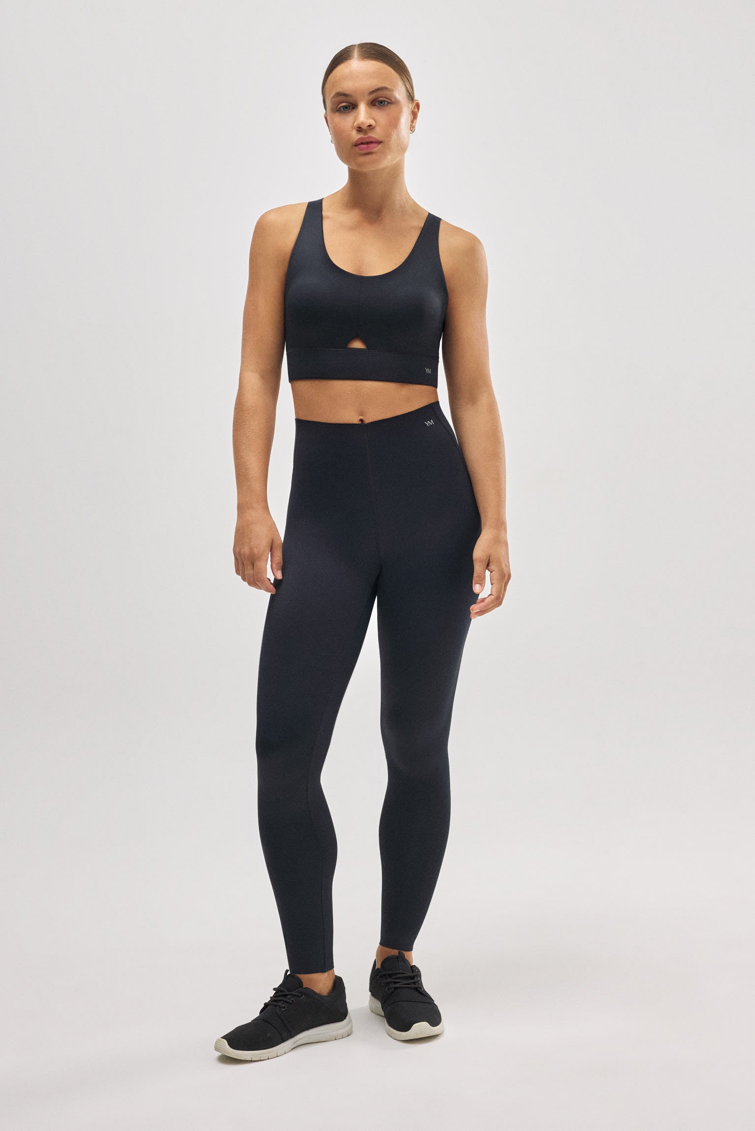 Black flat belly long compressive sports leggings