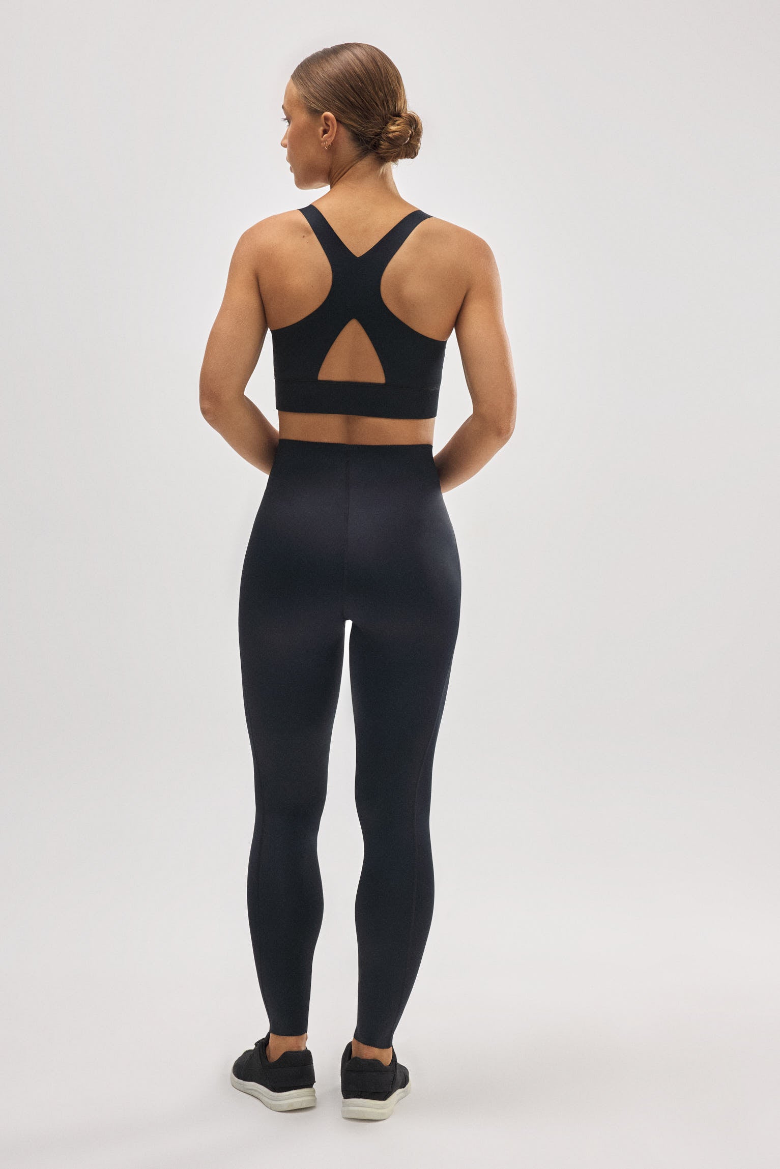 Black flat belly long compressive sports leggings