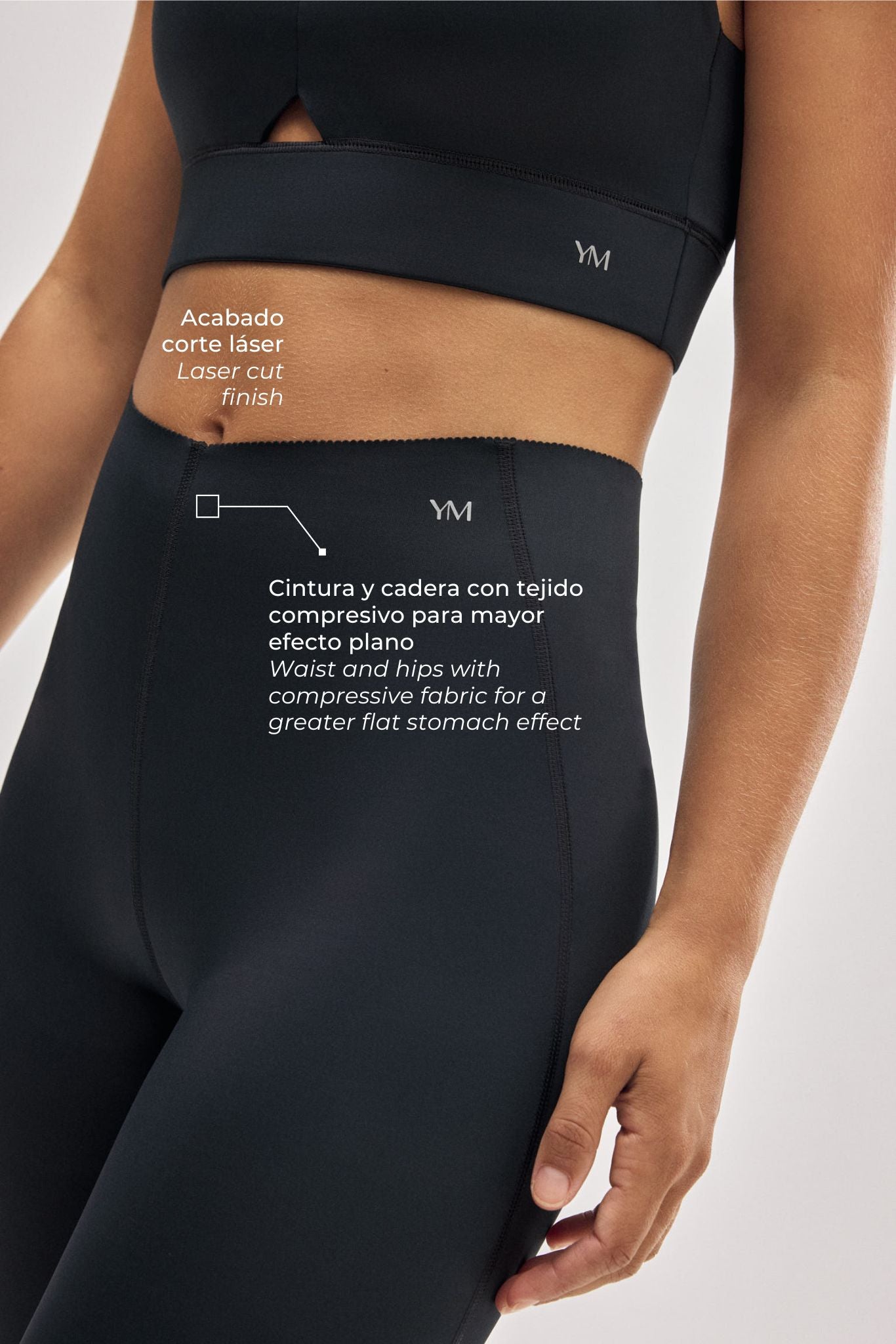 Black flat belly long compressive sports leggings