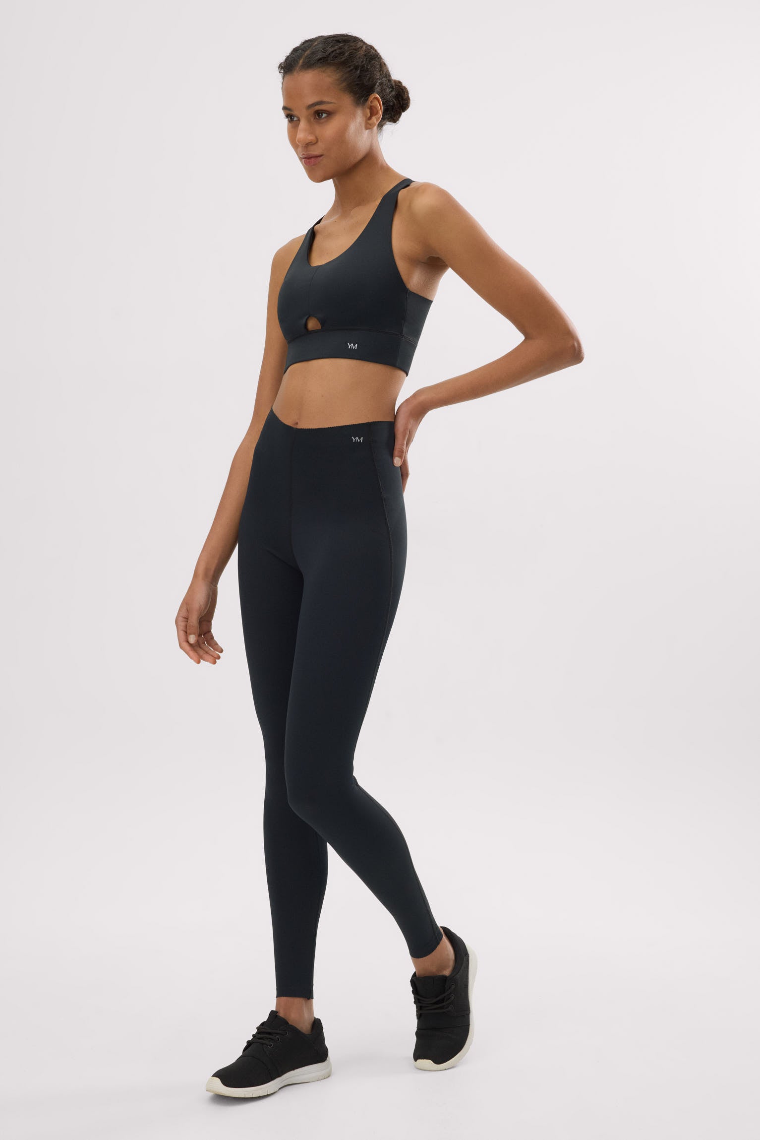 Black flat belly long compressive sports leggings