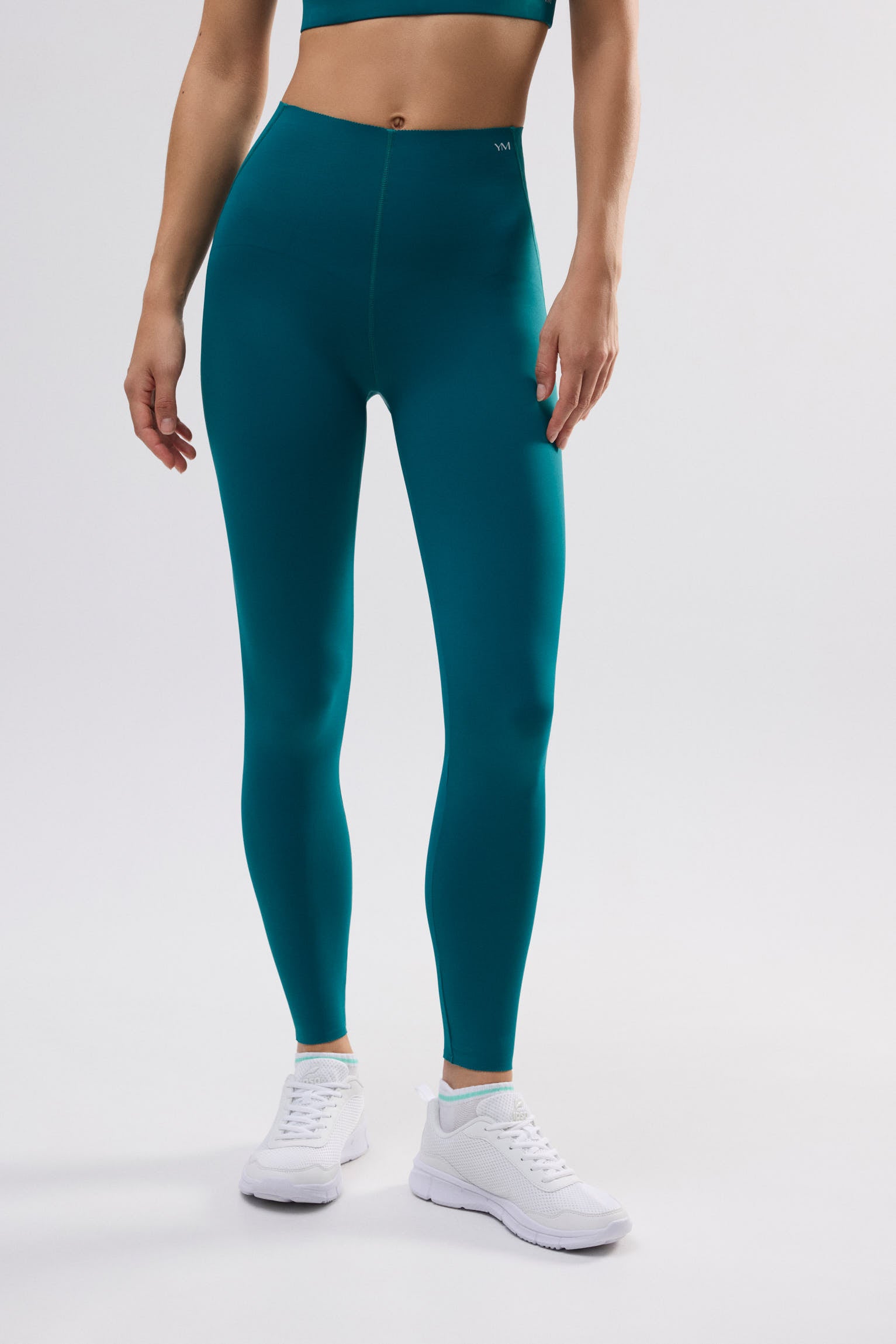 Green flat belly long compressive sports leggings