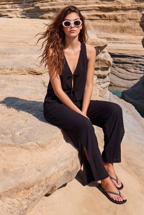 Black knotted vest top with straps